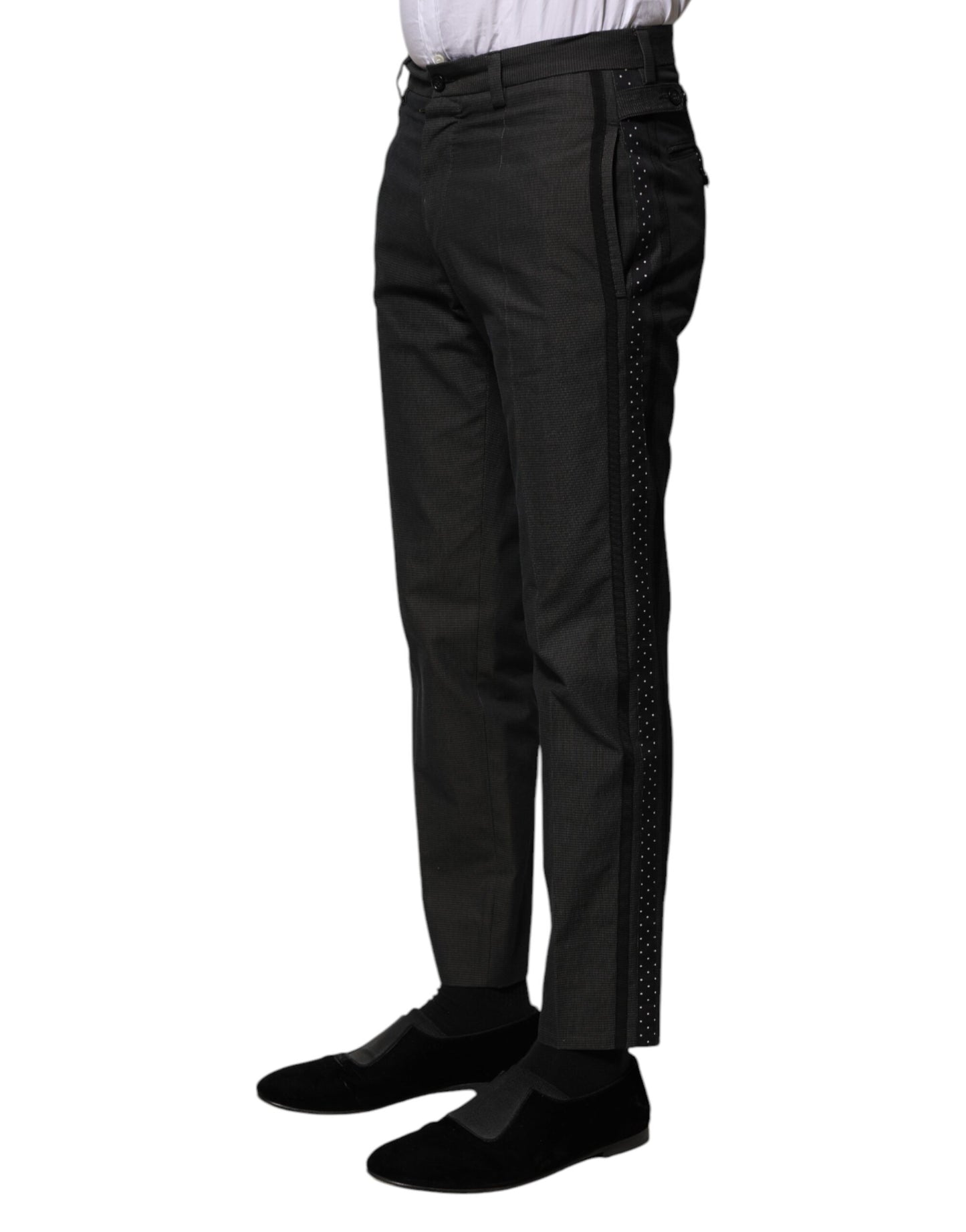 Dolce & Gabbana Gray Cotton Patterned Formal Pants Dolce & Gabbana