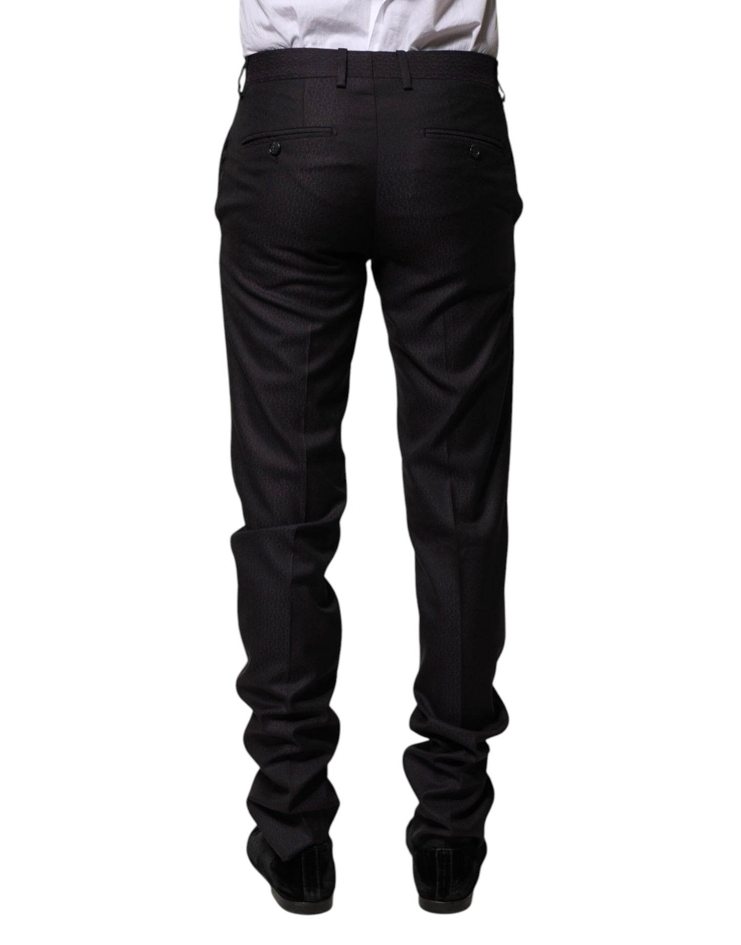 Dolce & Gabbana Black Wool Patterned Formal Pants Dolce & Gabbana