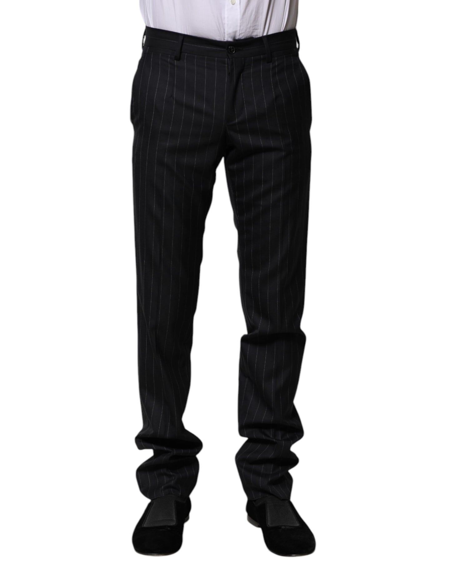 Dolce & Gabbana Black Wool Striped Formal Pants Dolce & Gabbana