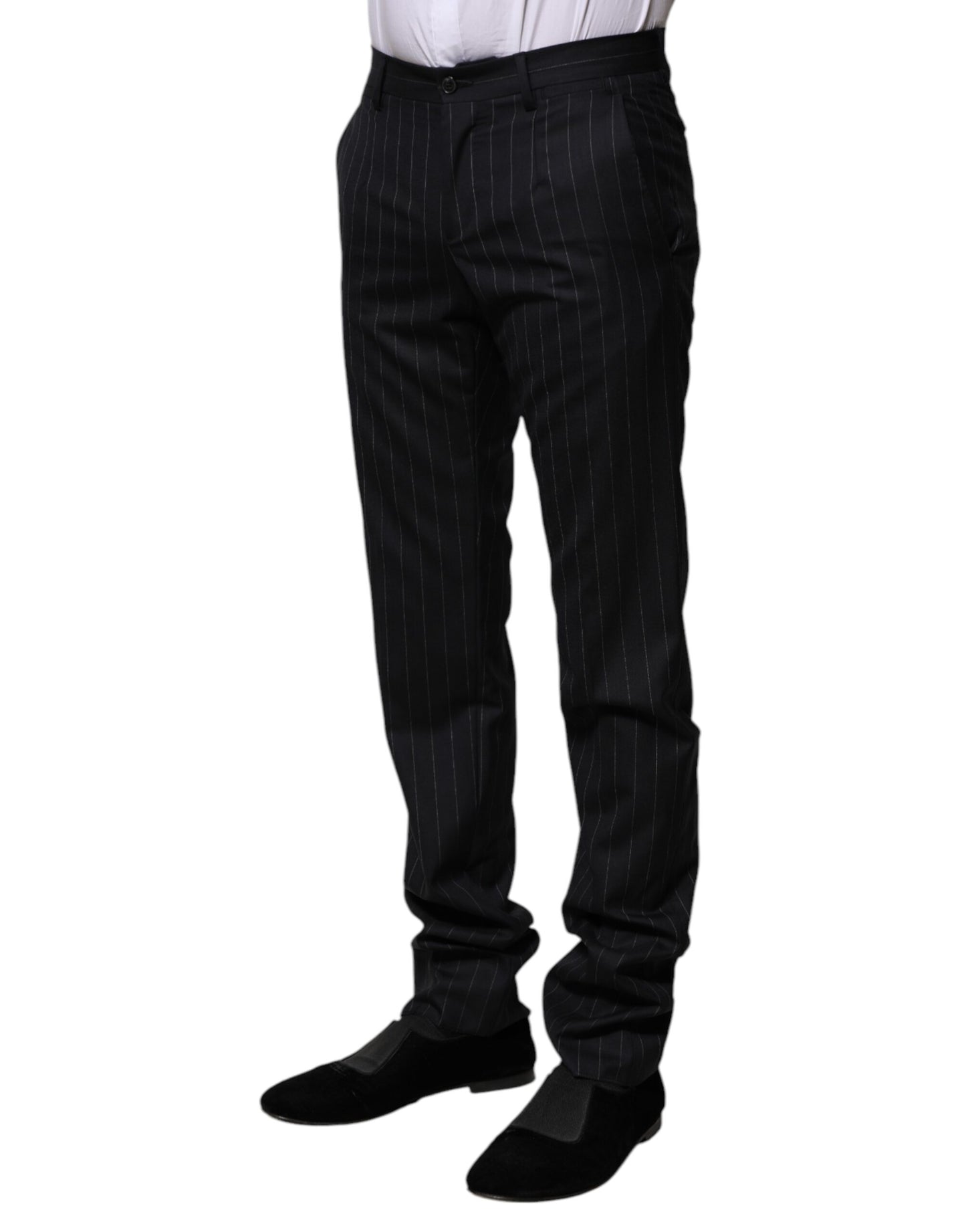 Dolce & Gabbana Black Wool Striped Formal Pants Dolce & Gabbana