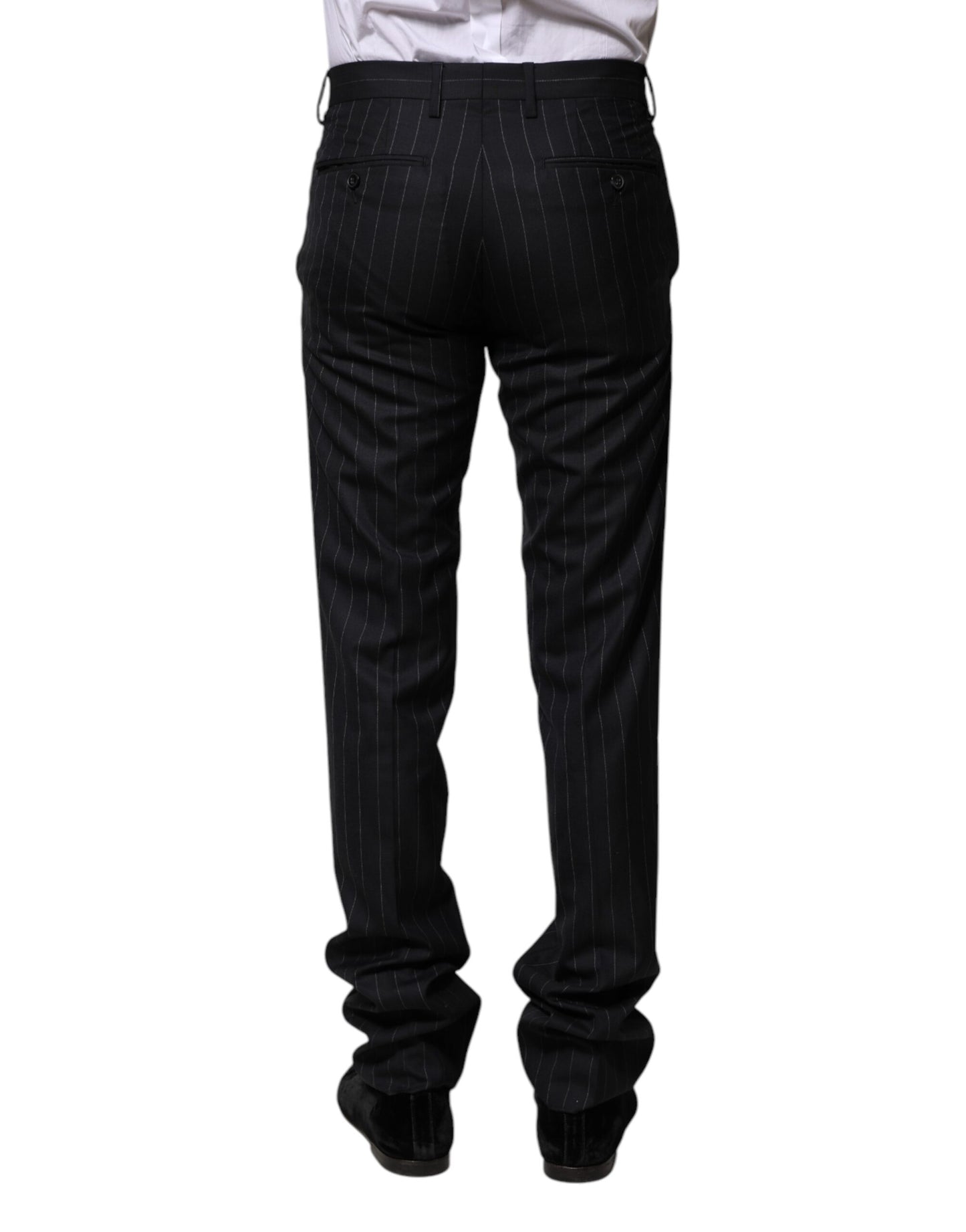 Dolce & Gabbana Black Wool Striped Formal Pants Dolce & Gabbana