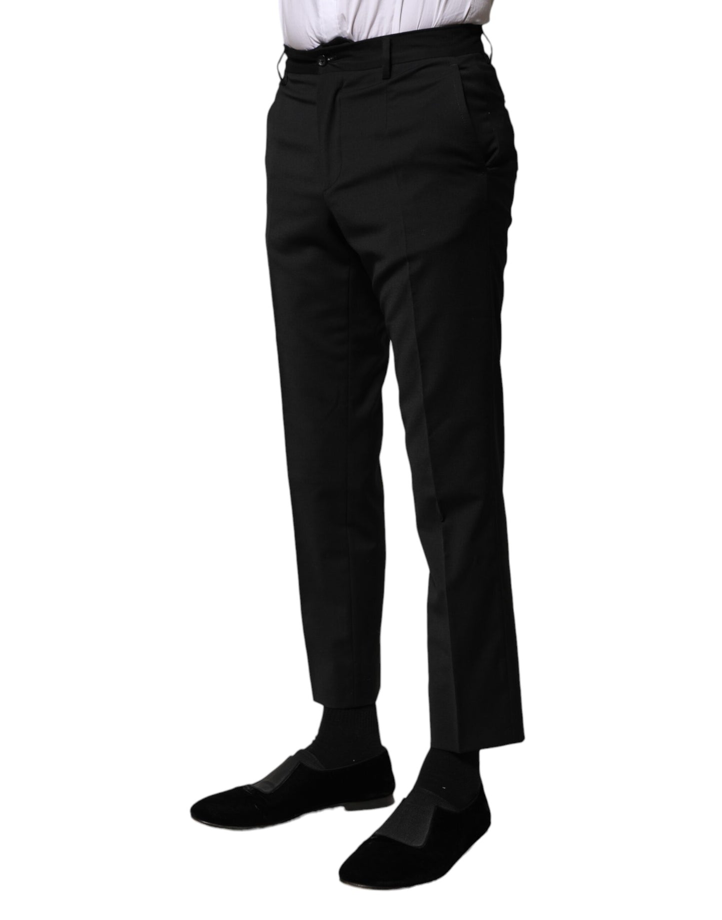 Dolce & Gabbana Black Wool Formal Men Cropped Pants Dolce & Gabbana