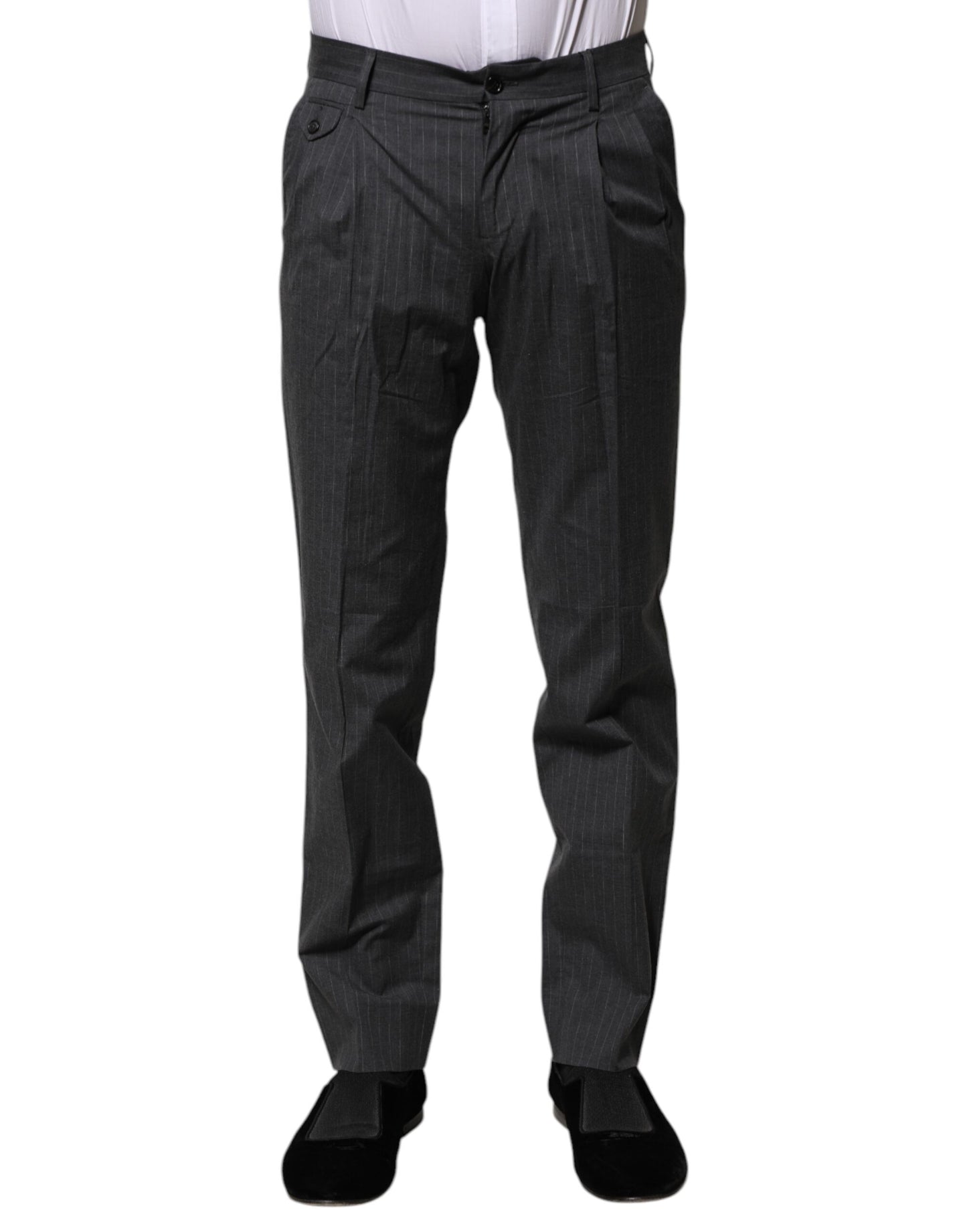Dolce & Gabbana Gray Striped Cotton Formal Pants Dolce & Gabbana