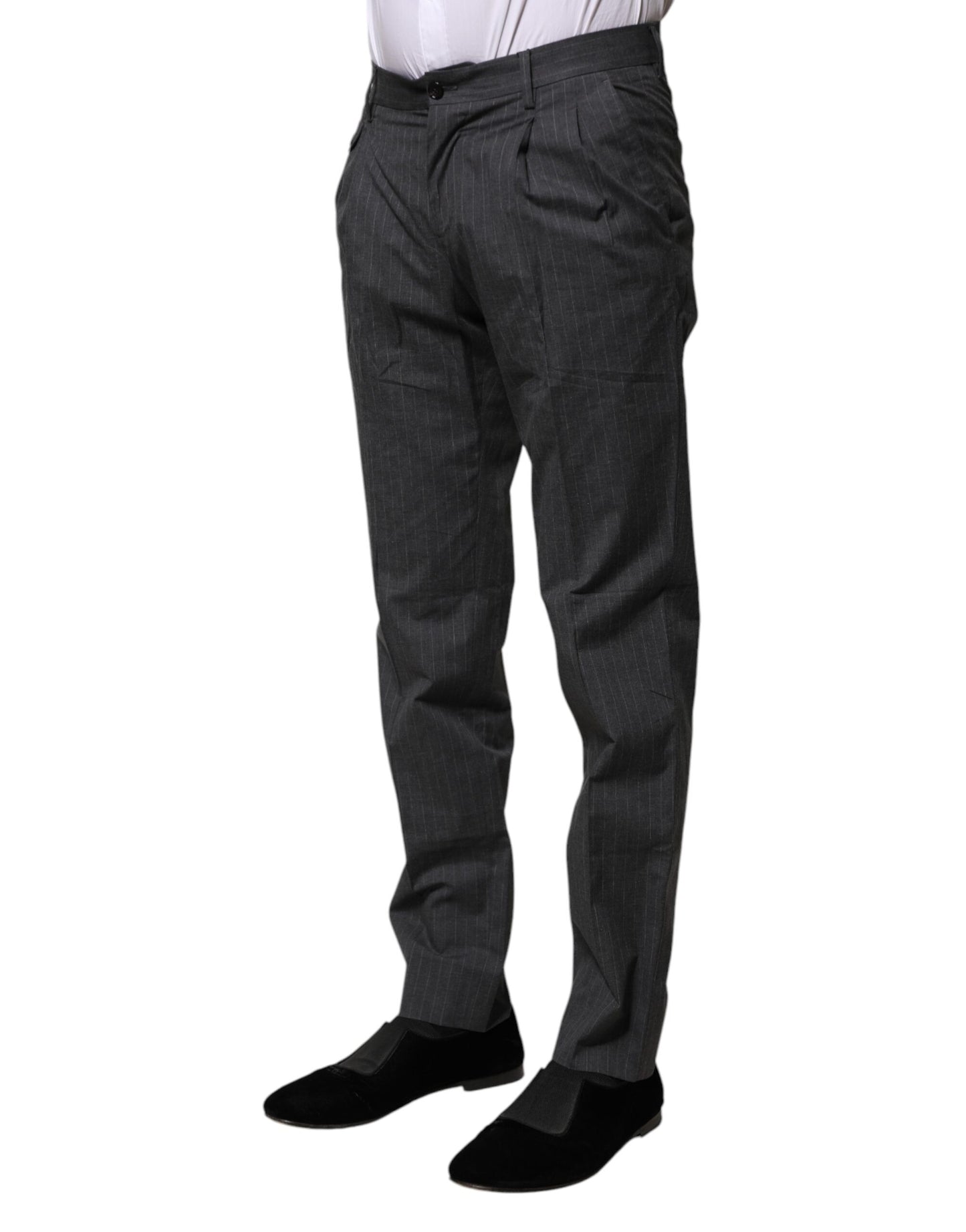 Dolce & Gabbana Gray Striped Cotton Formal Pants Dolce & Gabbana