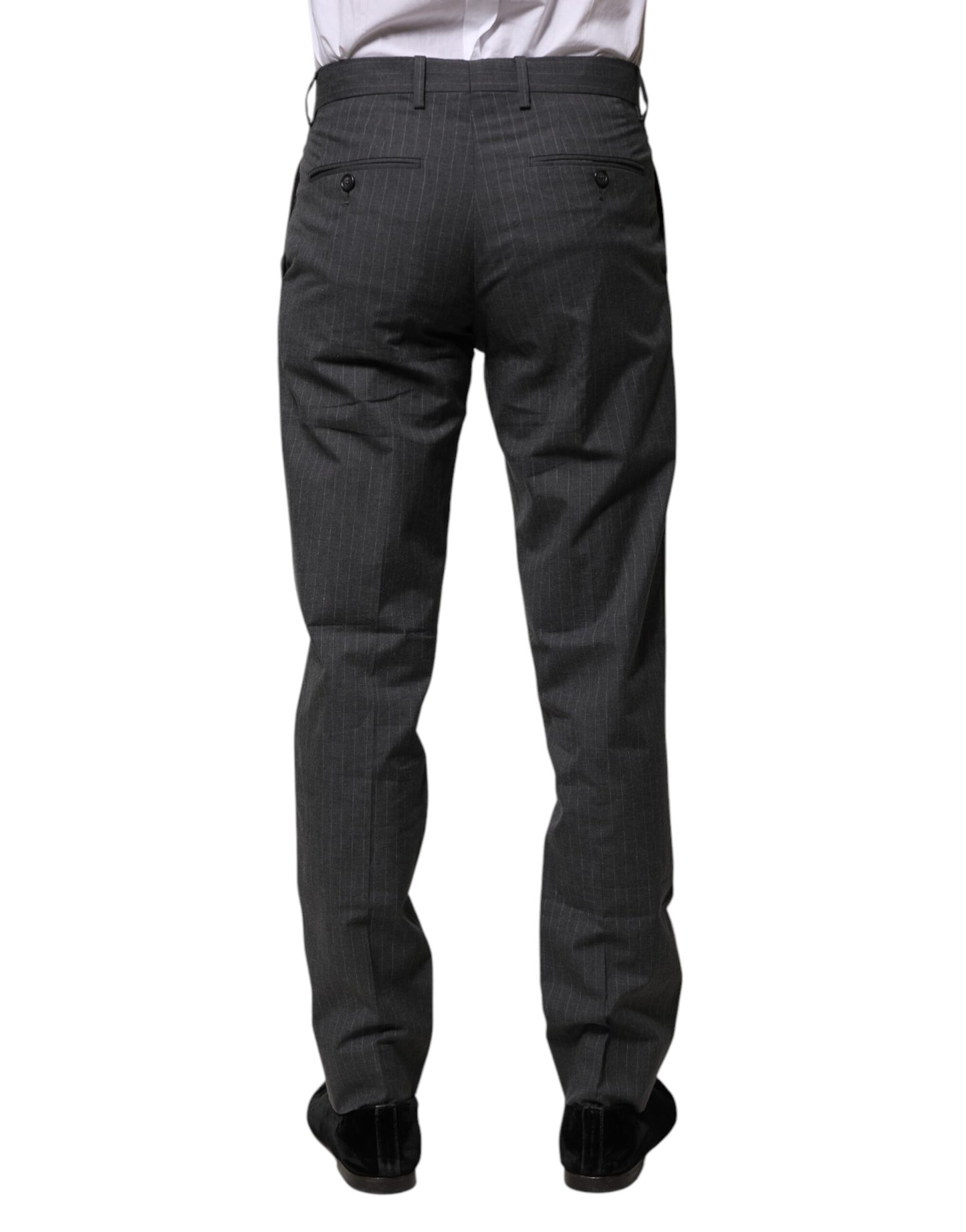 Dolce & Gabbana Gray Striped Cotton Formal Pants Dolce & Gabbana