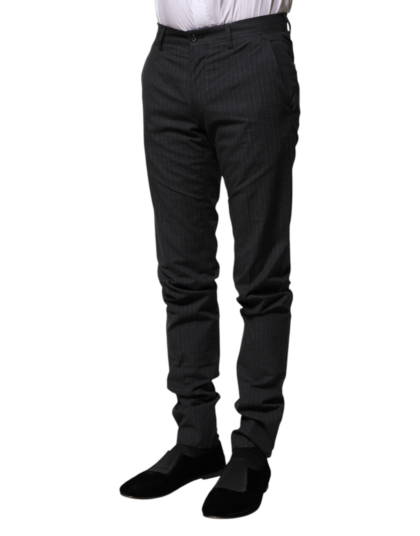 Dolce & Gabbana Gray Striped Cotton Formal Pants Dolce & Gabbana