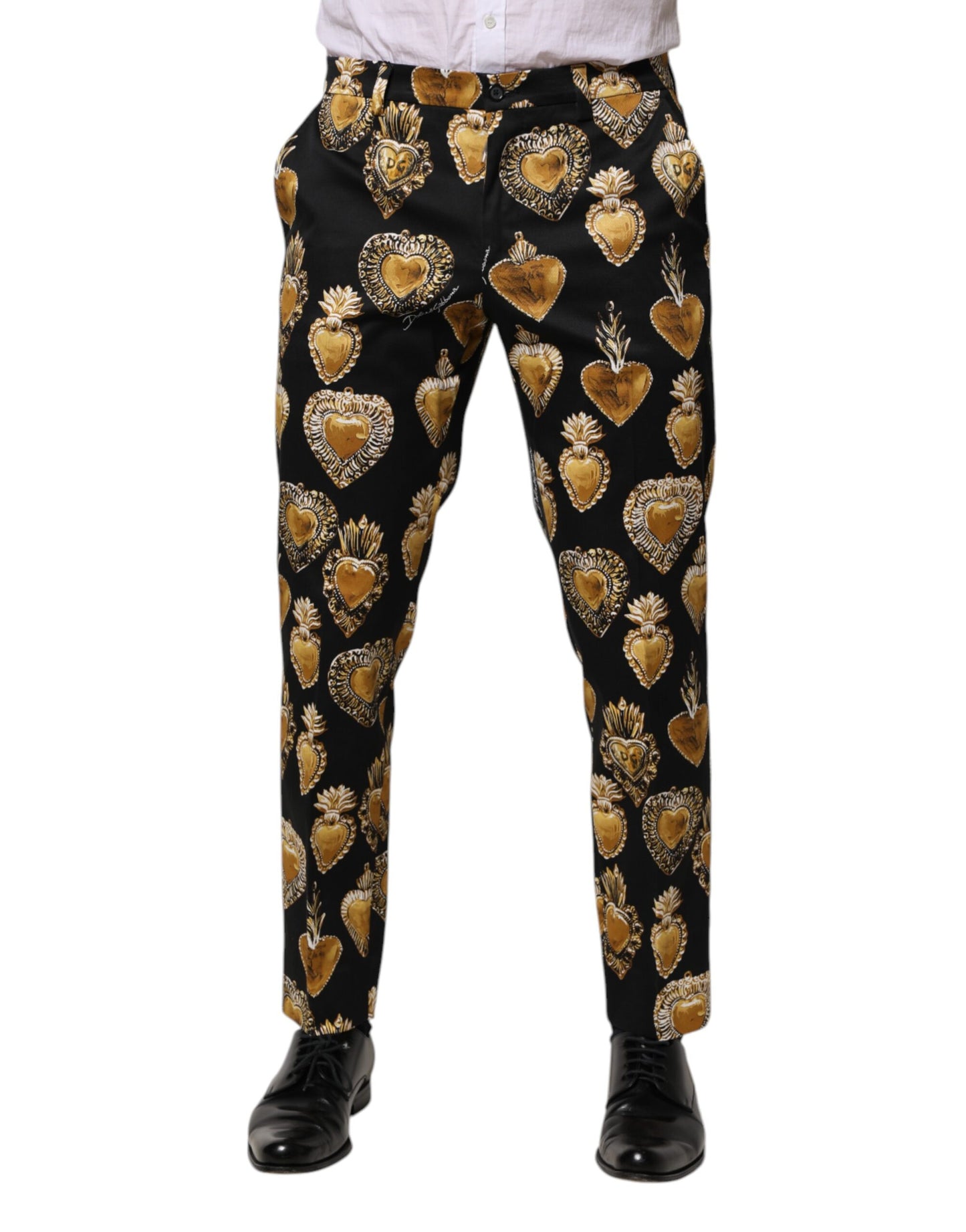 Dolce & Gabbana Black Gold Sacred Heart Print Pants Dolce & Gabbana