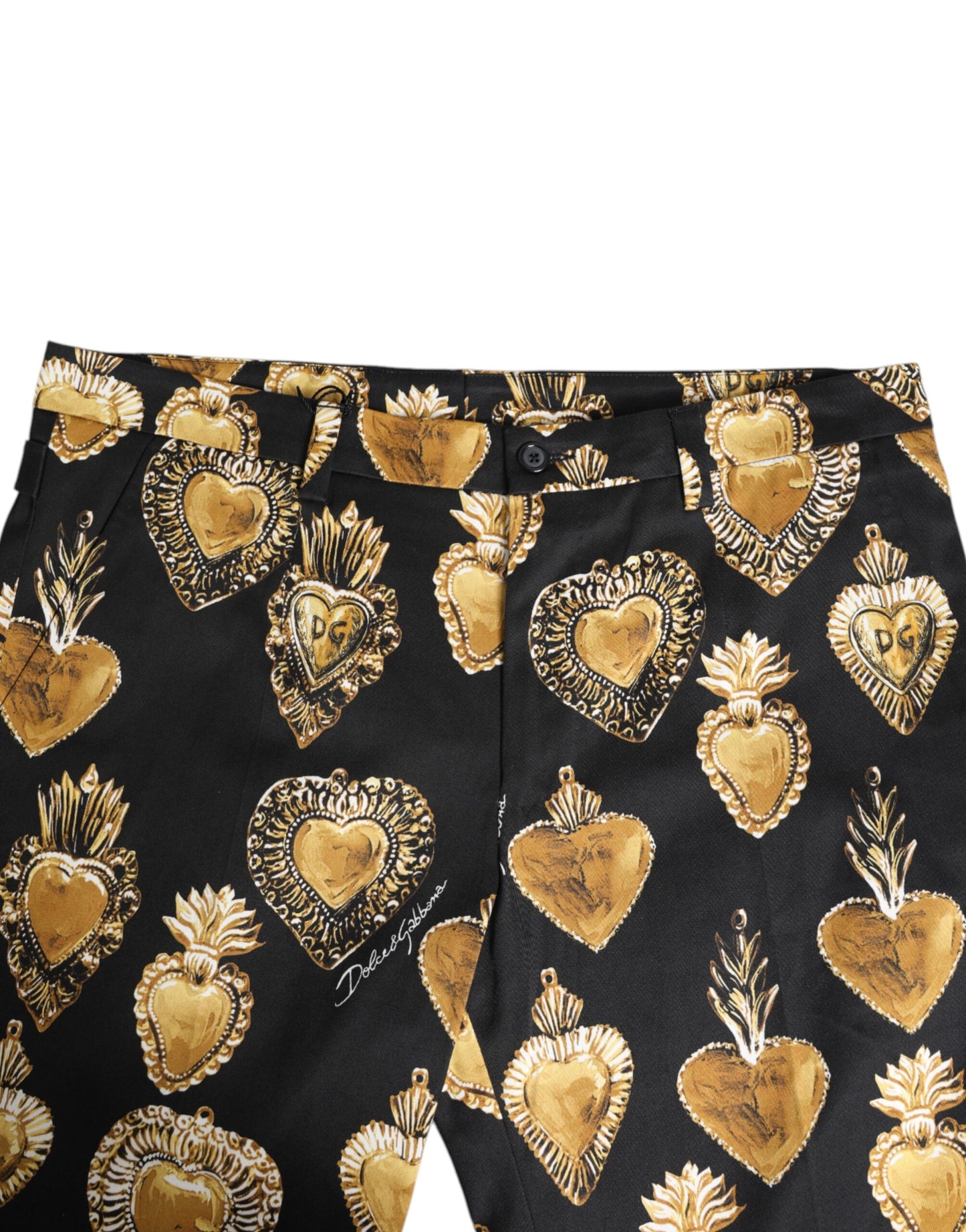 Dolce & Gabbana Black Gold Sacred Heart Print Pants Dolce & Gabbana