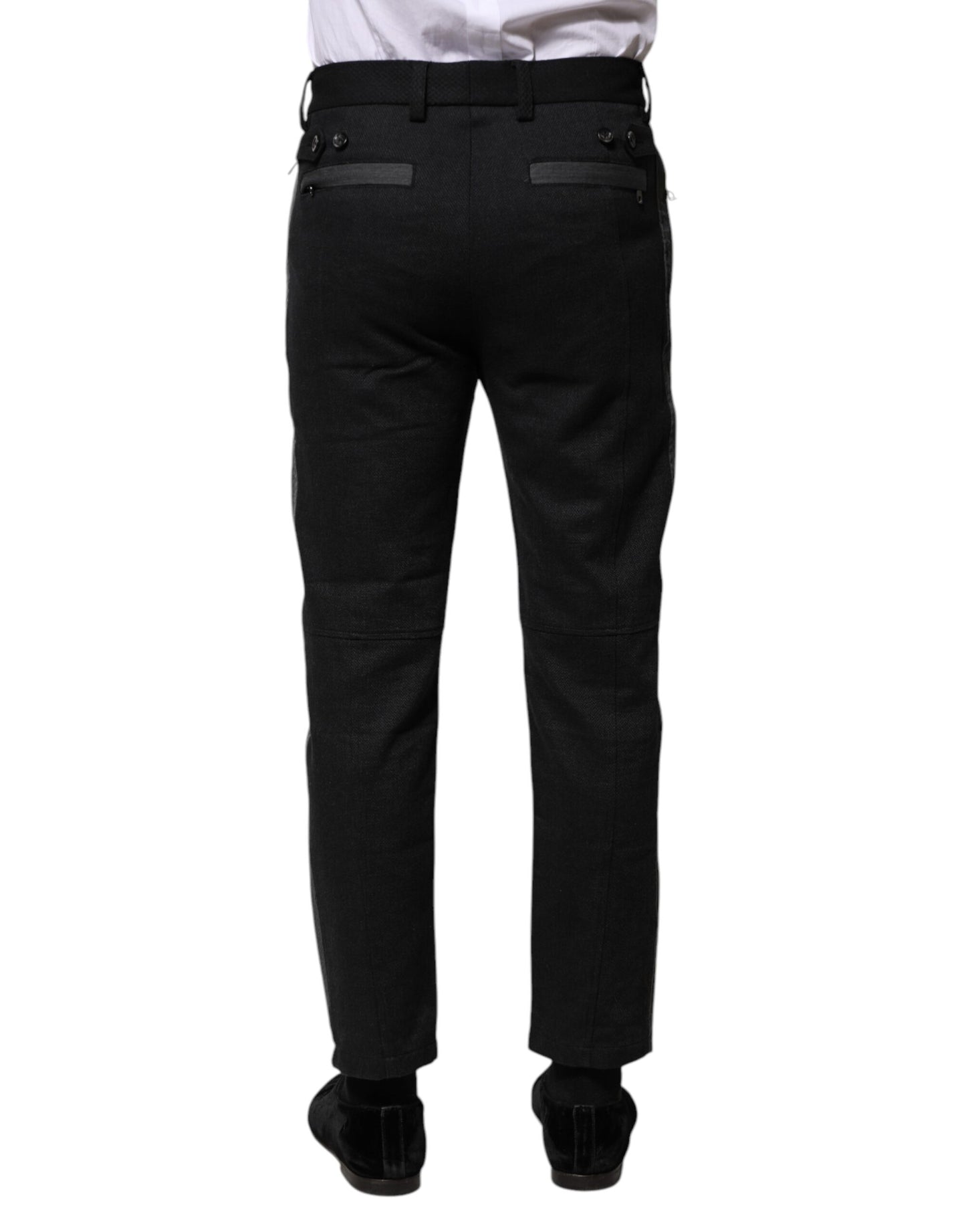 Dolce & Gabbana Black Gray Fantasy Cotton Formal Slim Pants Dolce & Gabbana