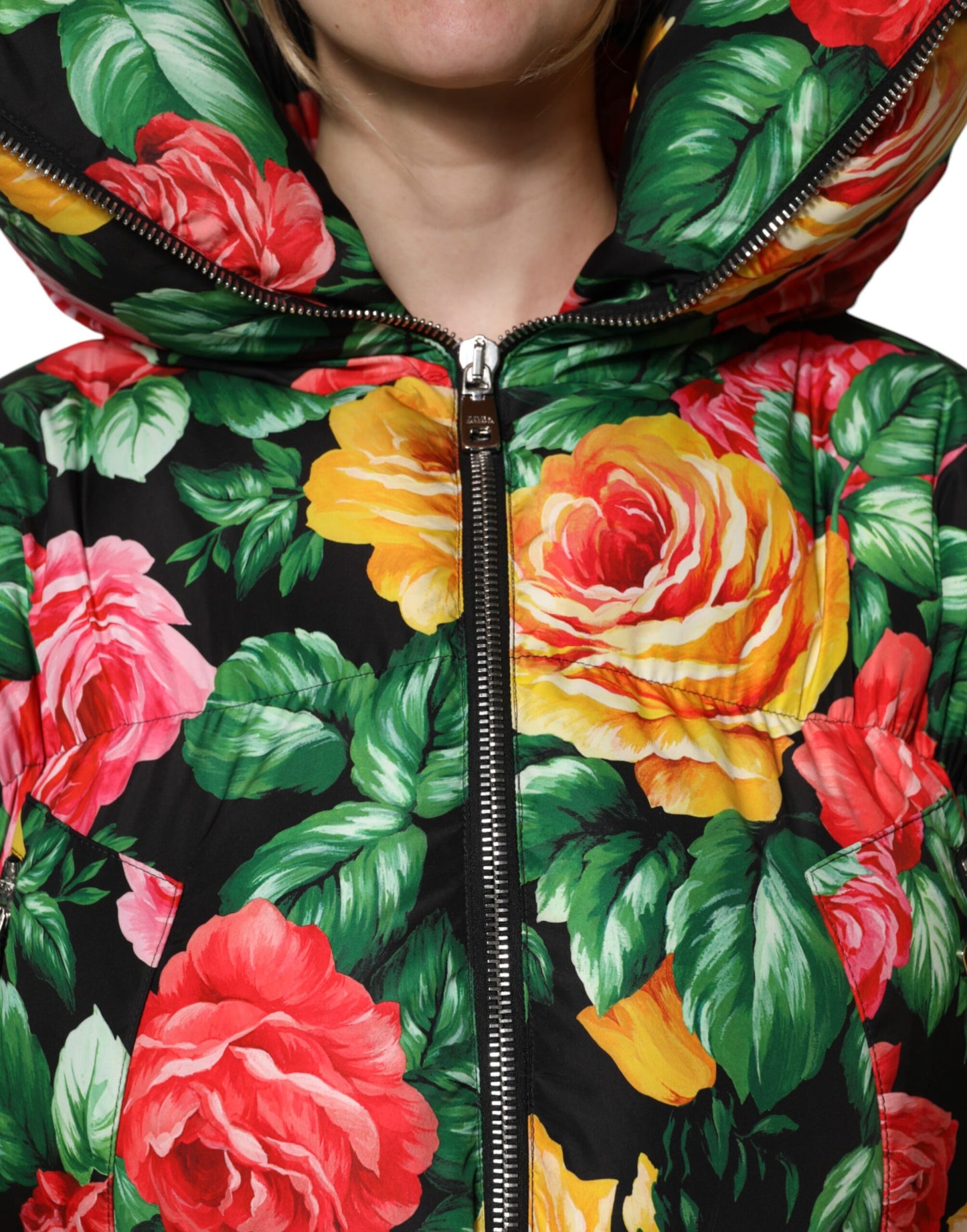 Dolce & Gabbana Multicolor Floral Puffer Hooded Jacket Dolce & Gabbana
