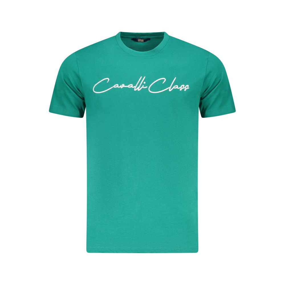 Cavalli Class Green Cotton Men T-Shirt Cavalli Class