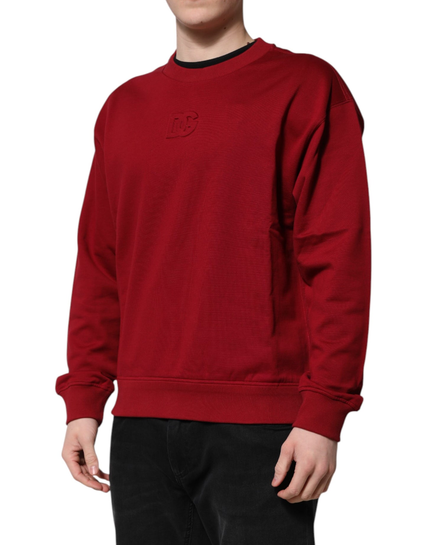 Dolce & Gabbana Red Embossed Logo Cotton Crew Neck Sweater Dolce & Gabbana