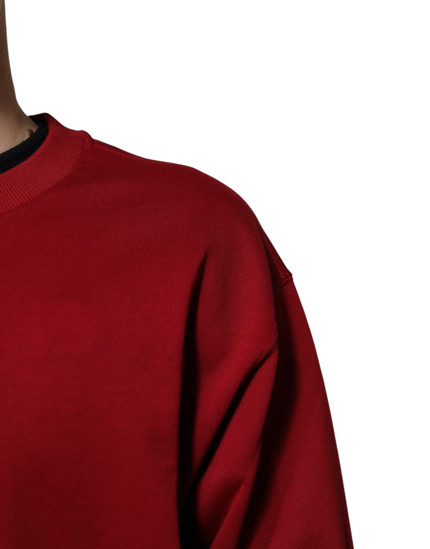 Dolce & Gabbana Red Embossed Logo Cotton Crew Neck Sweater Dolce & Gabbana