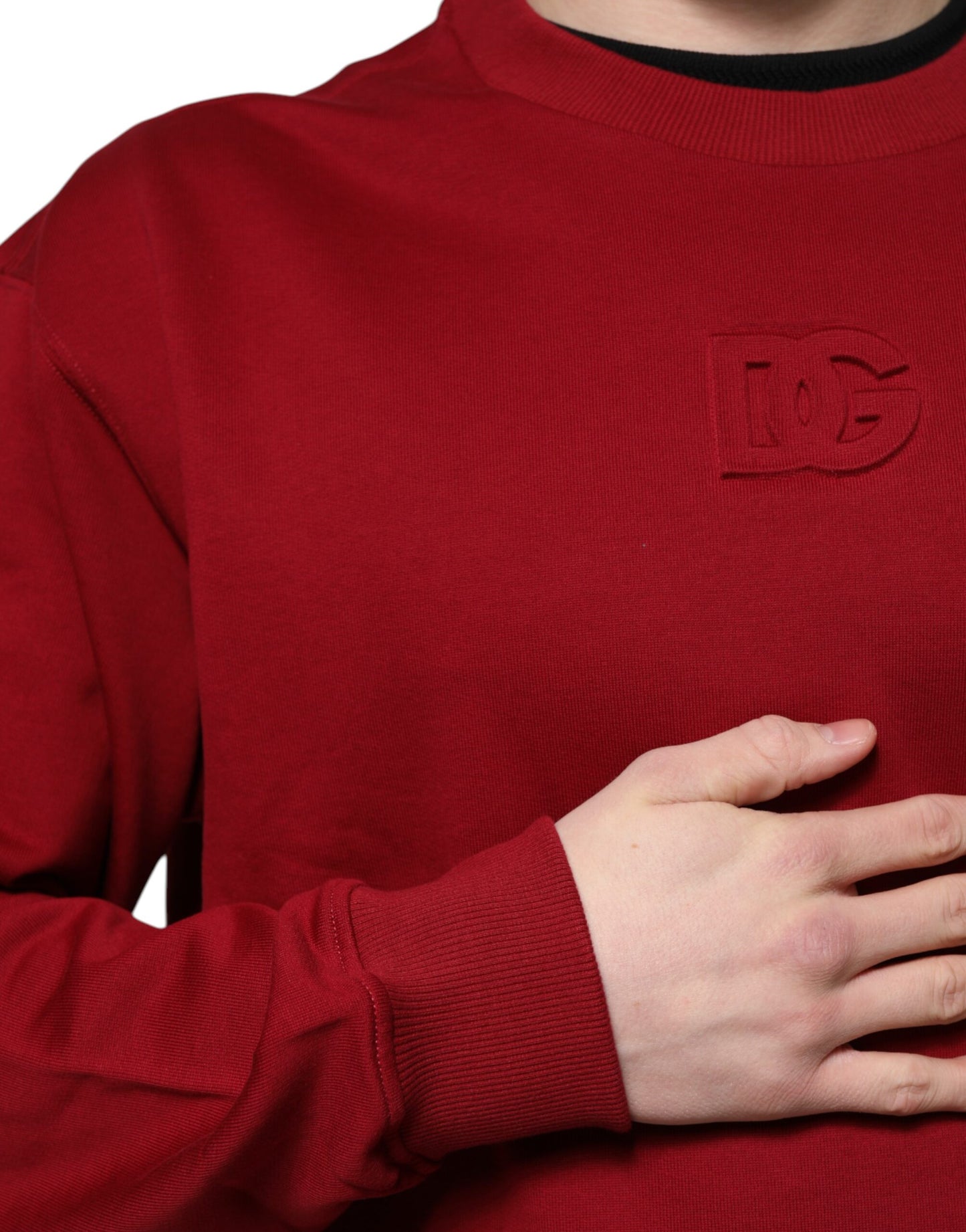 Dolce & Gabbana Red Embossed Logo Cotton Crew Neck Sweater Dolce & Gabbana