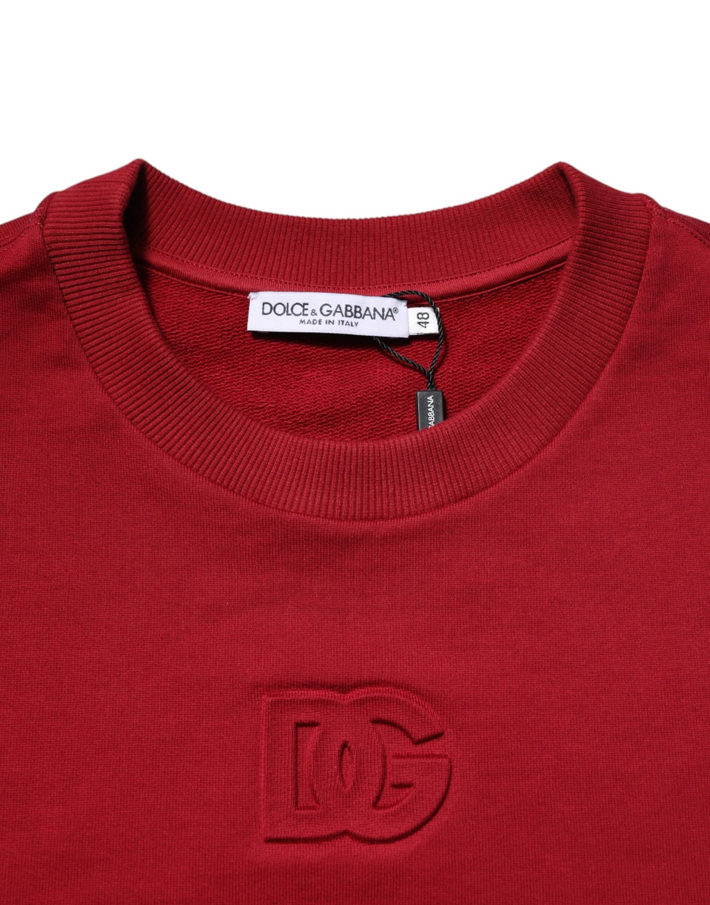 Dolce & Gabbana Red Embossed Logo Cotton Crew Neck Sweater Dolce & Gabbana