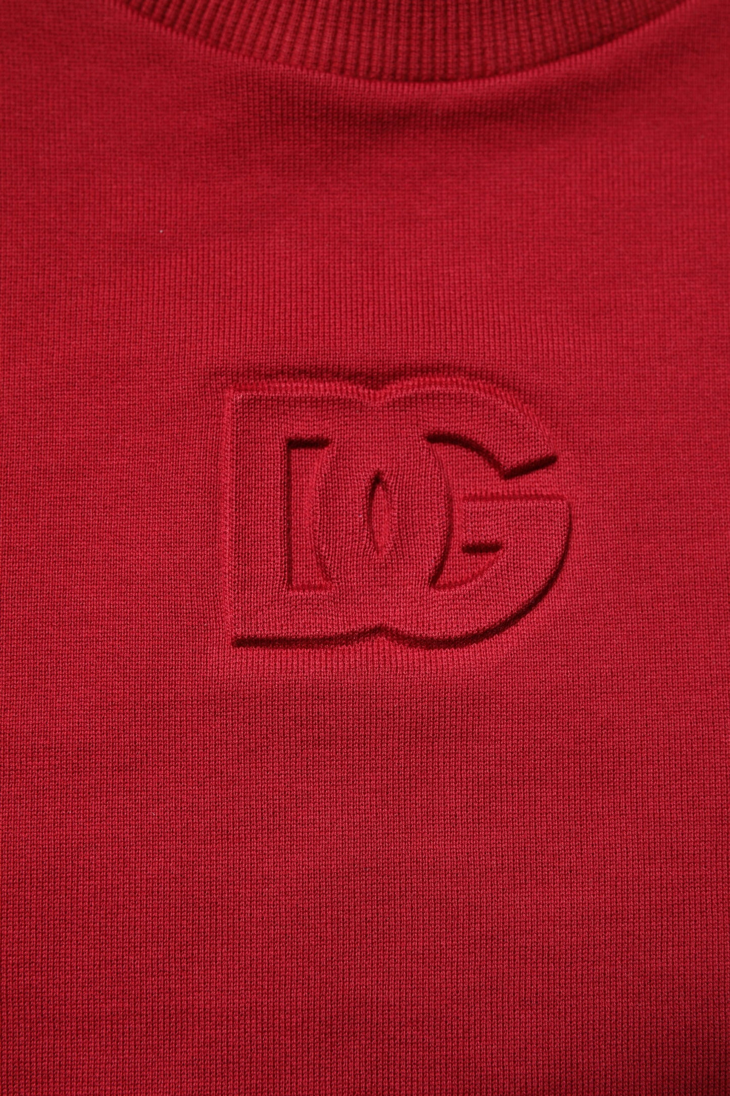 Dolce & Gabbana Red Embossed Logo Cotton Crew Neck Sweater Dolce & Gabbana