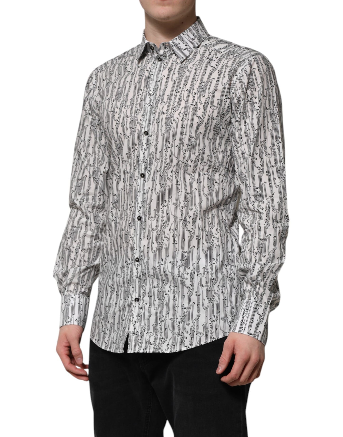 Dolce & Gabbana White Floral Print Casual Long Sleeves Shirt Dolce & Gabbana