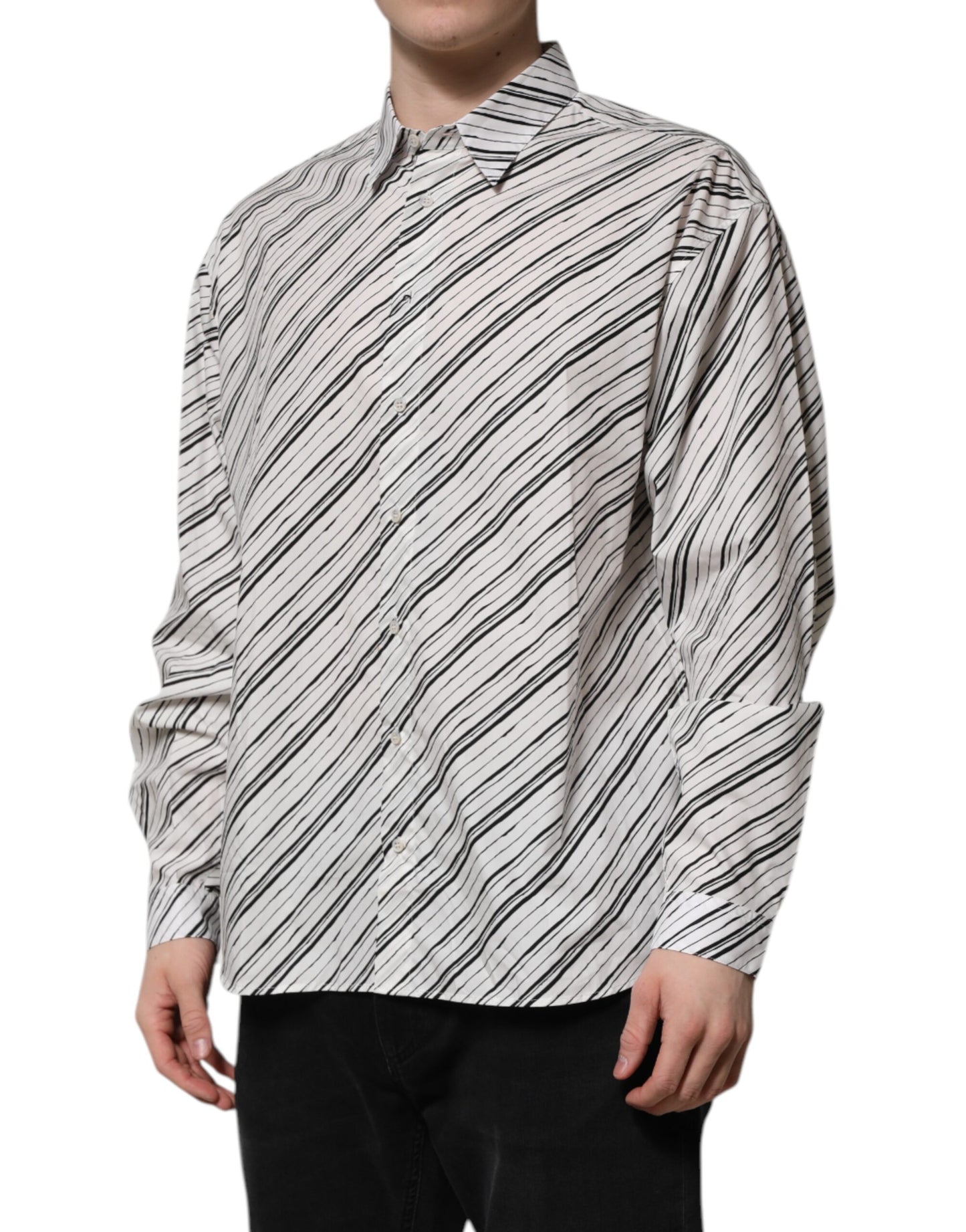 Dolce & Gabbana White Striped Long Sleeves Men Formal Shirt Dolce & Gabbana