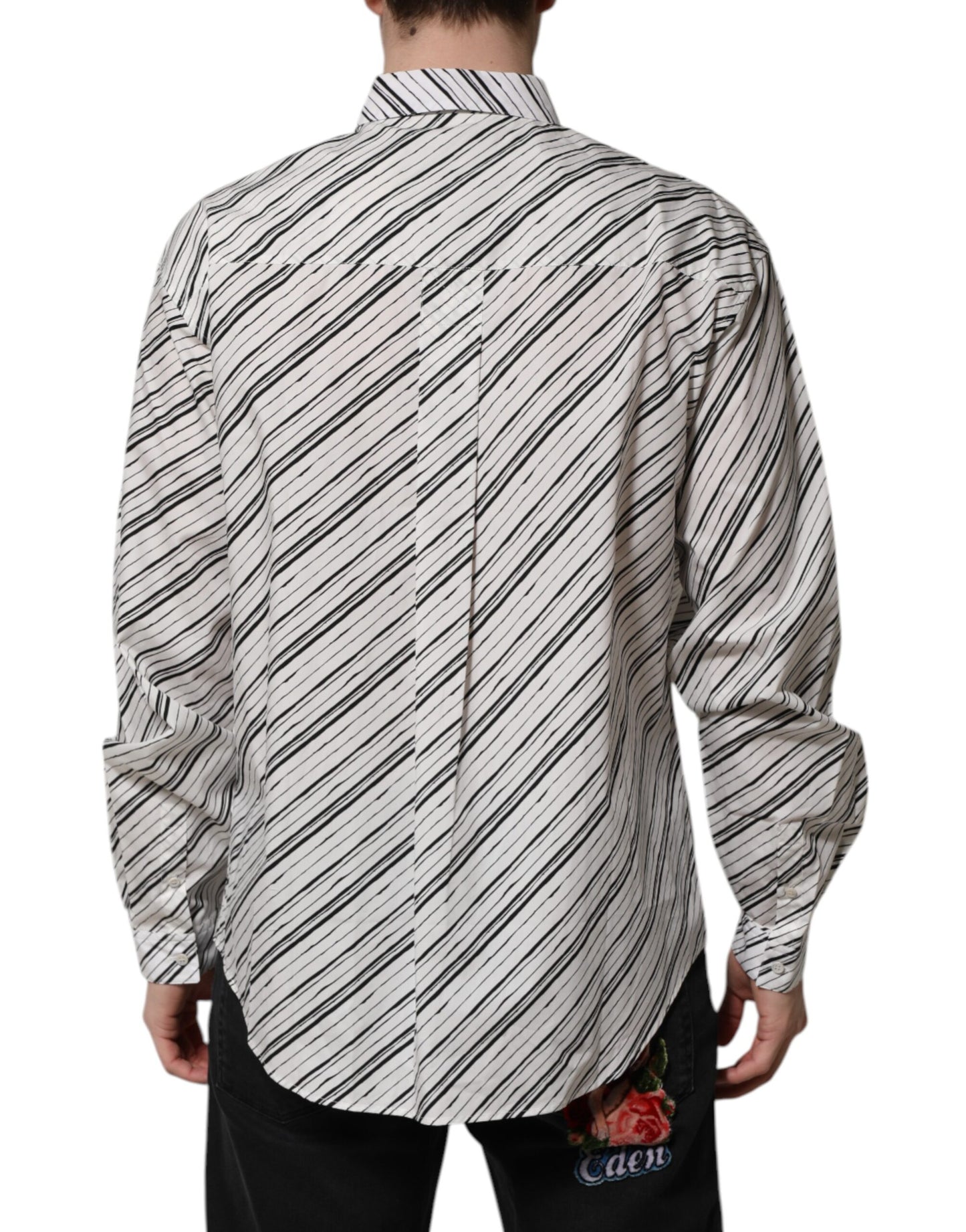 Dolce & Gabbana White Striped Long Sleeves Men Formal Shirt Dolce & Gabbana