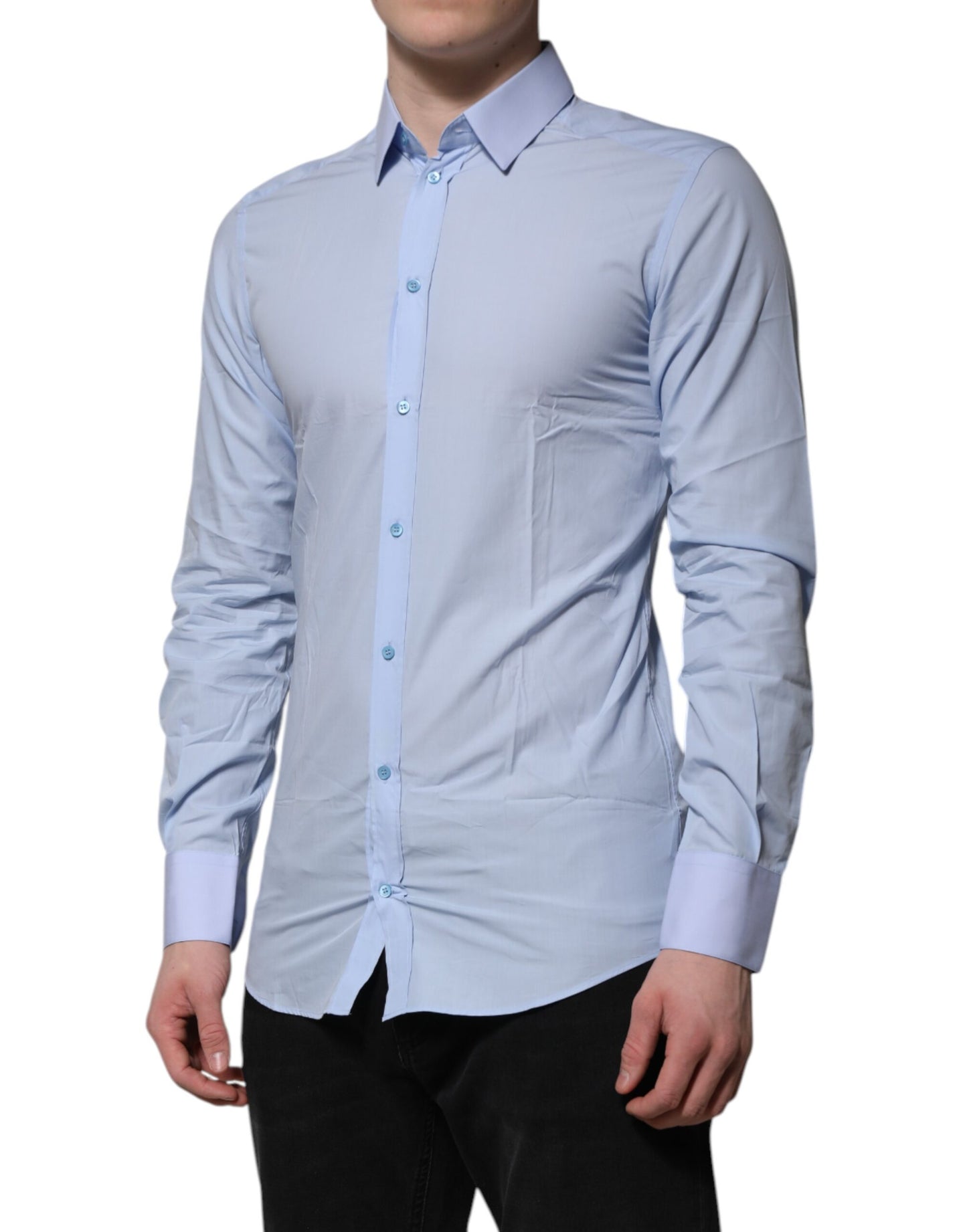 Dolce & Gabbana Blue Cotton GOLD Long Sleeves Men Dress Shirt Dolce & Gabbana