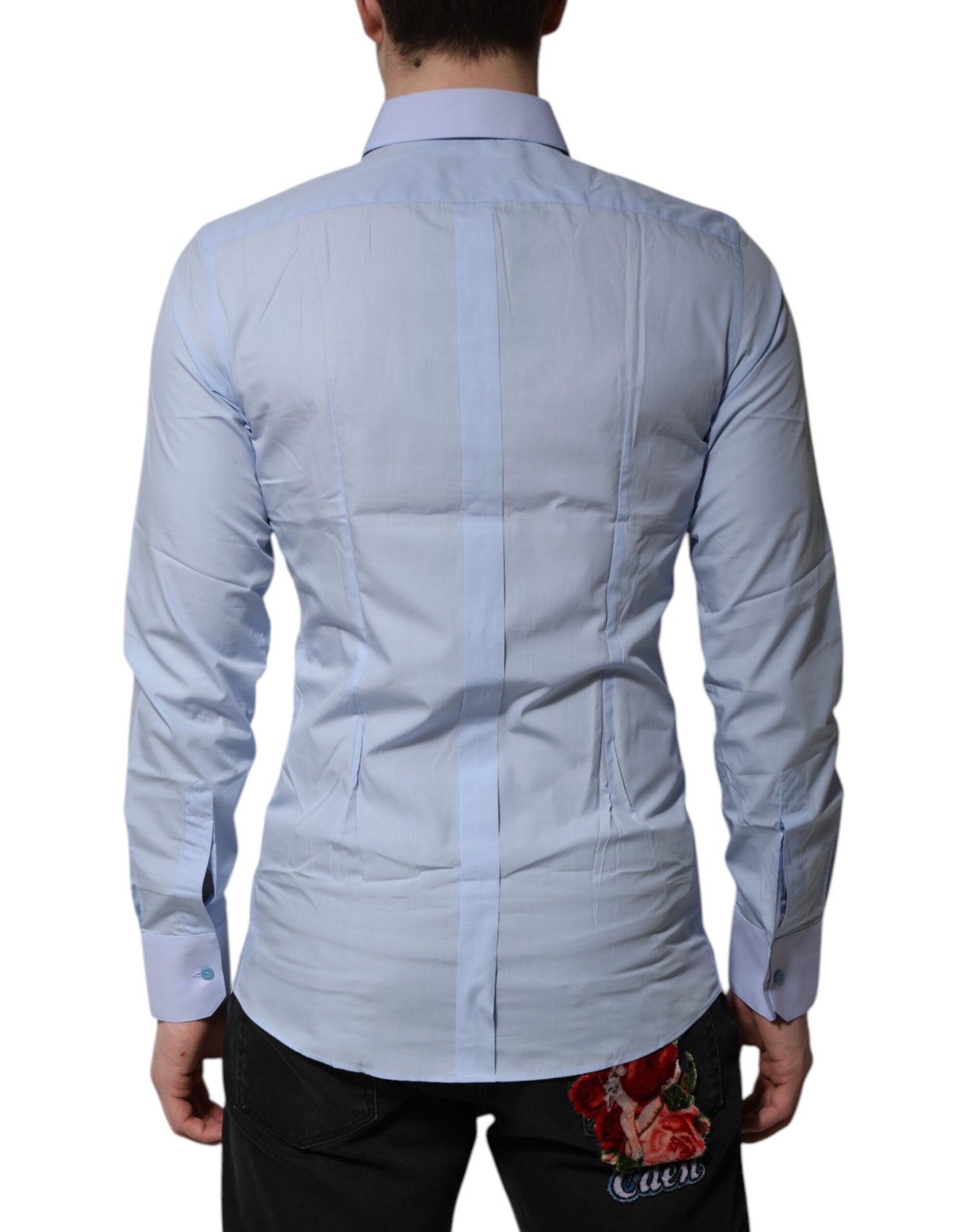 Dolce & Gabbana Blue Cotton GOLD Long Sleeves Men Dress Shirt Dolce & Gabbana