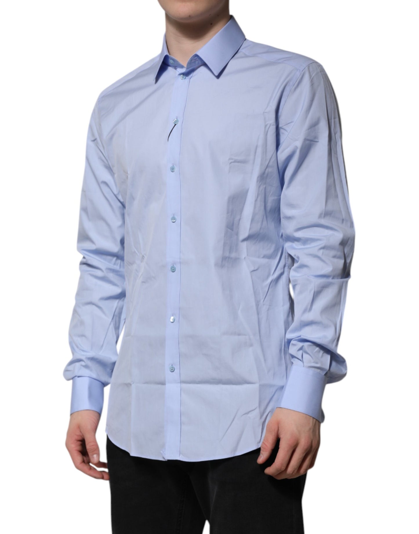 Dolce & Gabbana Blue Cotton GOLD Long Sleeves Dress Shirt Dolce & Gabbana