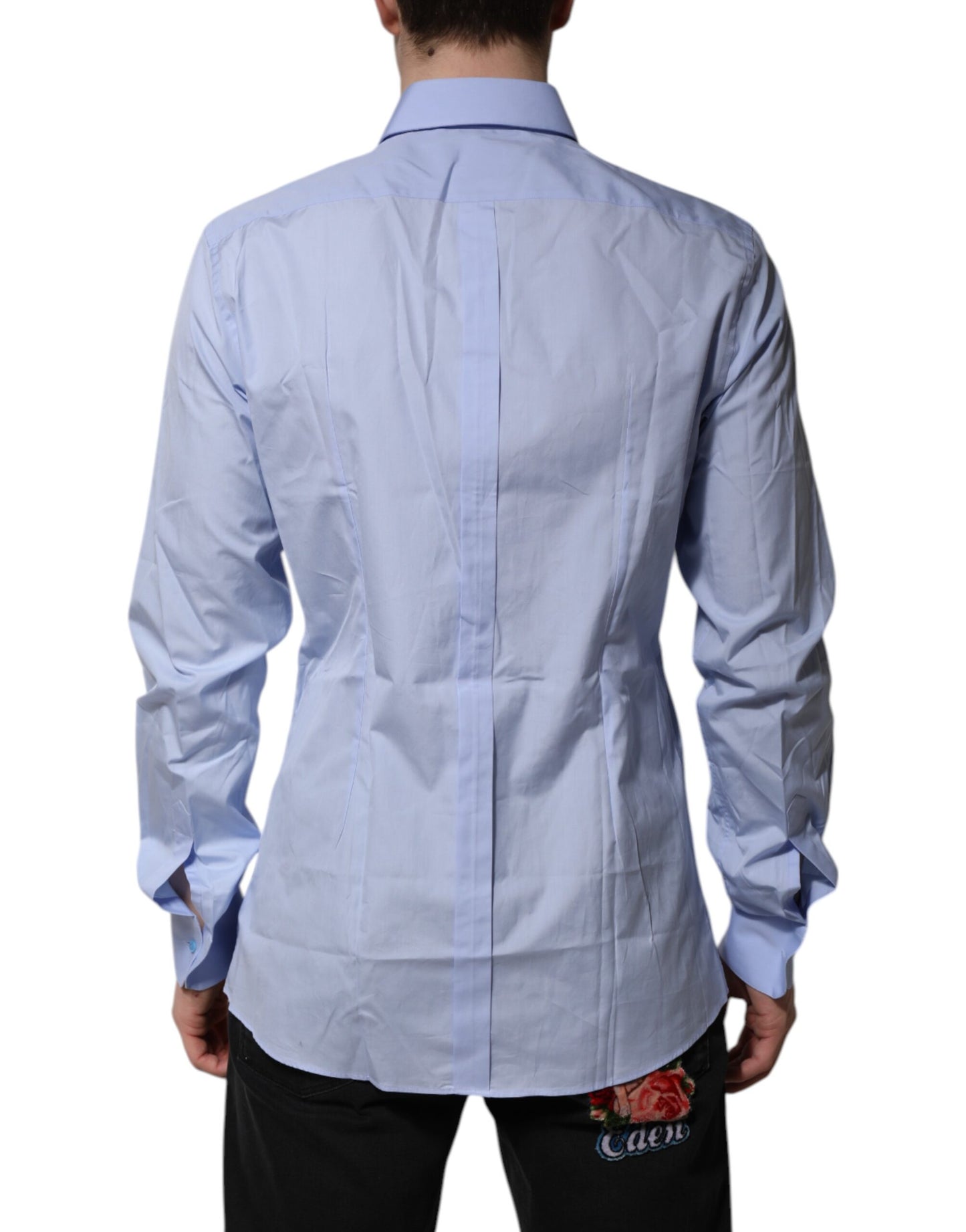 Dolce & Gabbana Blue Cotton GOLD Long Sleeves Dress Shirt Dolce & Gabbana