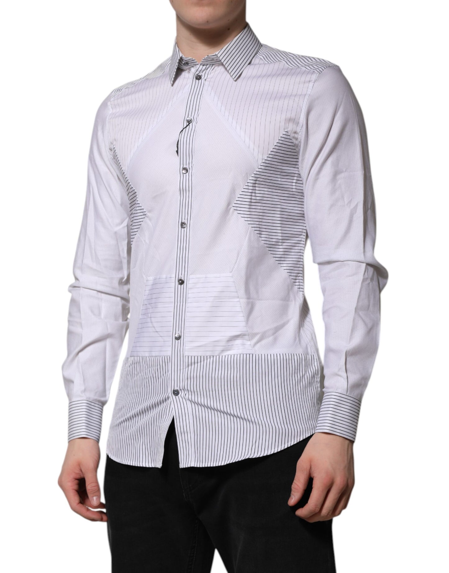 Dolce & Gabbana White Striped GOLD Long Sleeves Dress Shirt Dolce & Gabbana