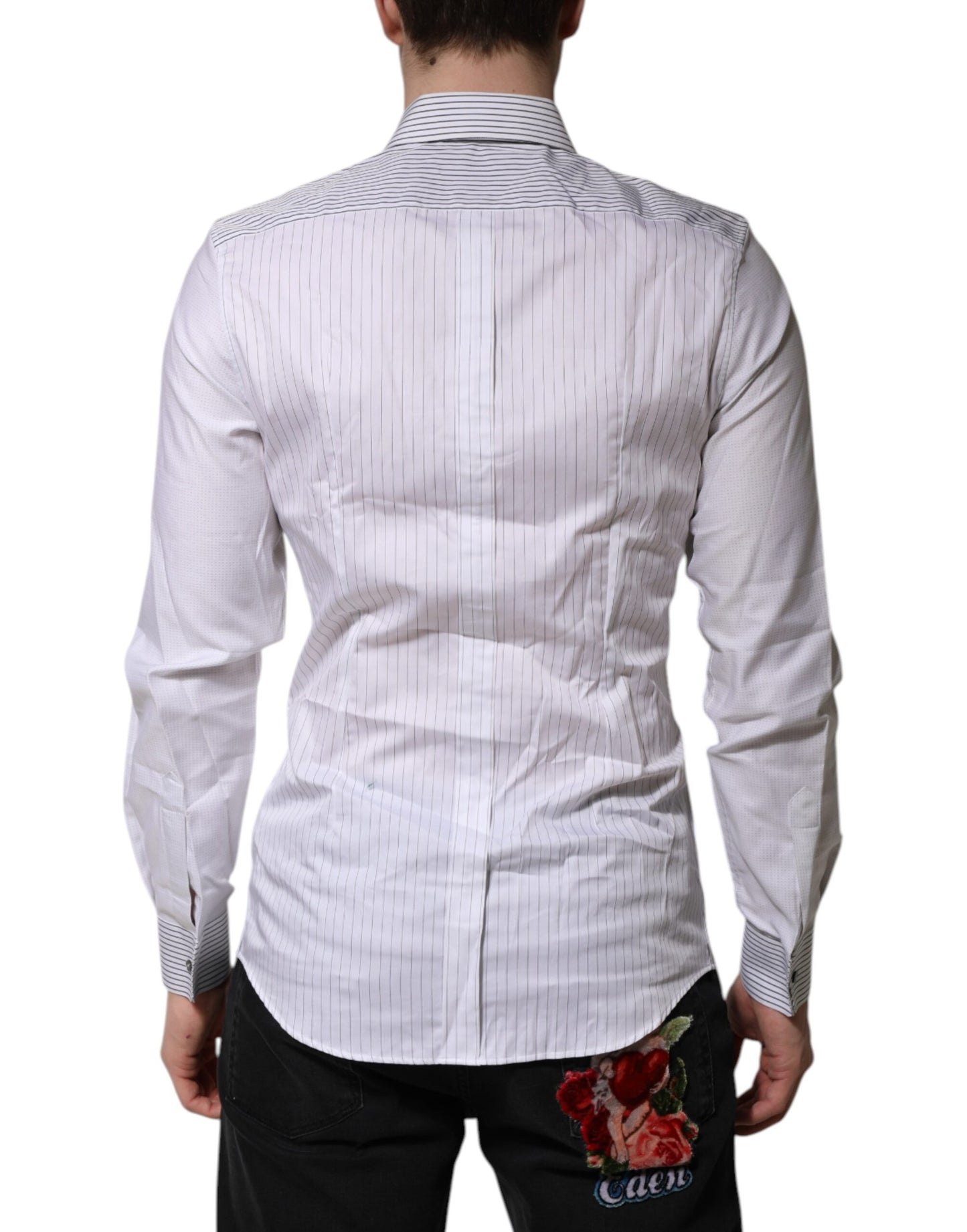Dolce & Gabbana White Striped GOLD Long Sleeves Dress Shirt Dolce & Gabbana