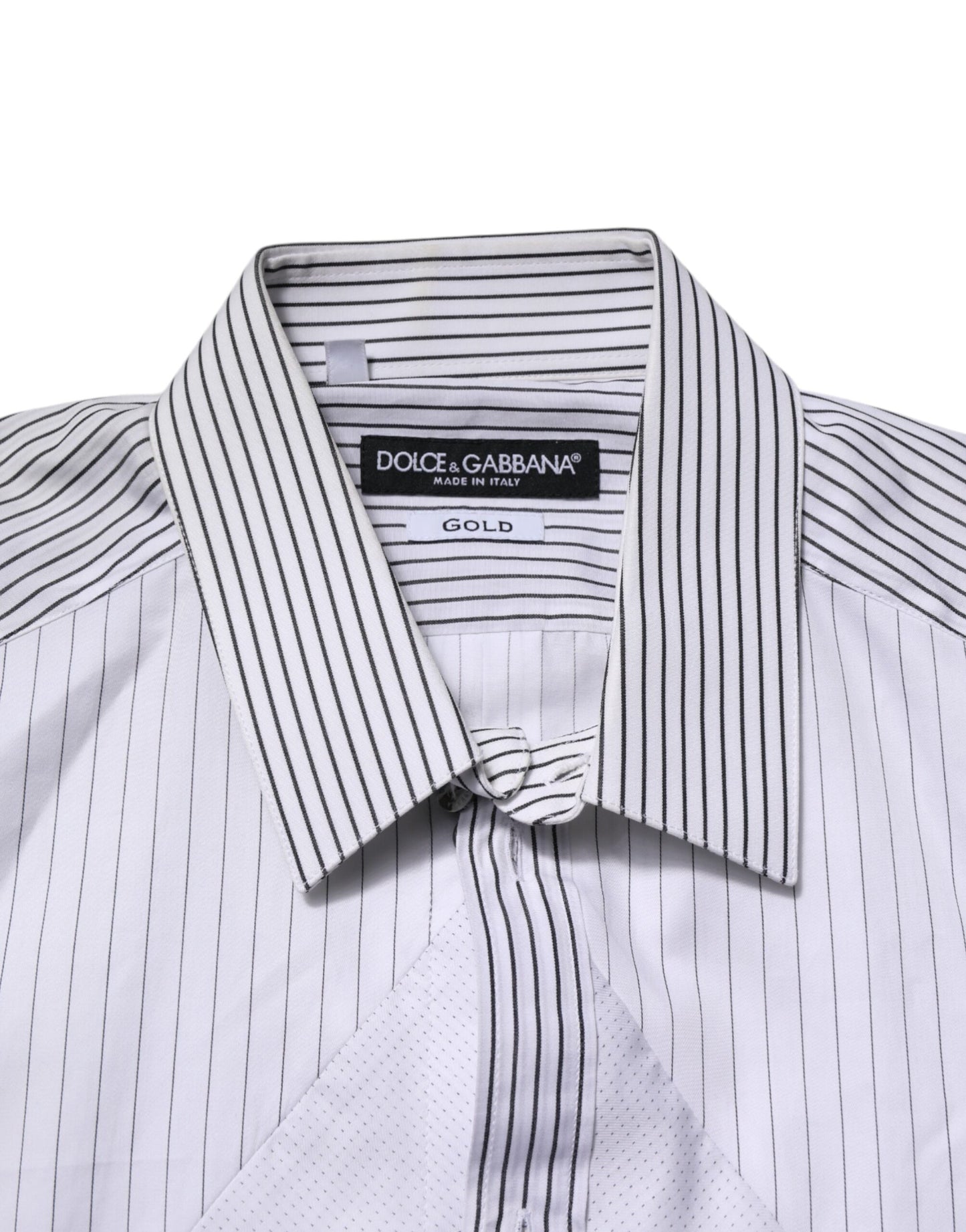 Dolce & Gabbana White Striped GOLD Long Sleeves Dress Shirt Dolce & Gabbana