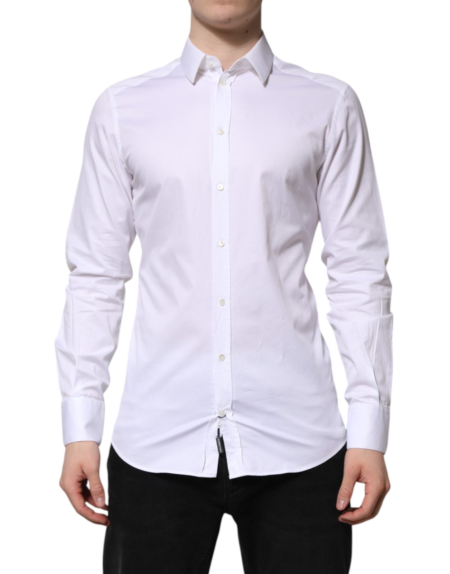 Dolce & Gabbana White Cotton GOLD Long Sleeve Men Dress Shirt Dolce & Gabbana