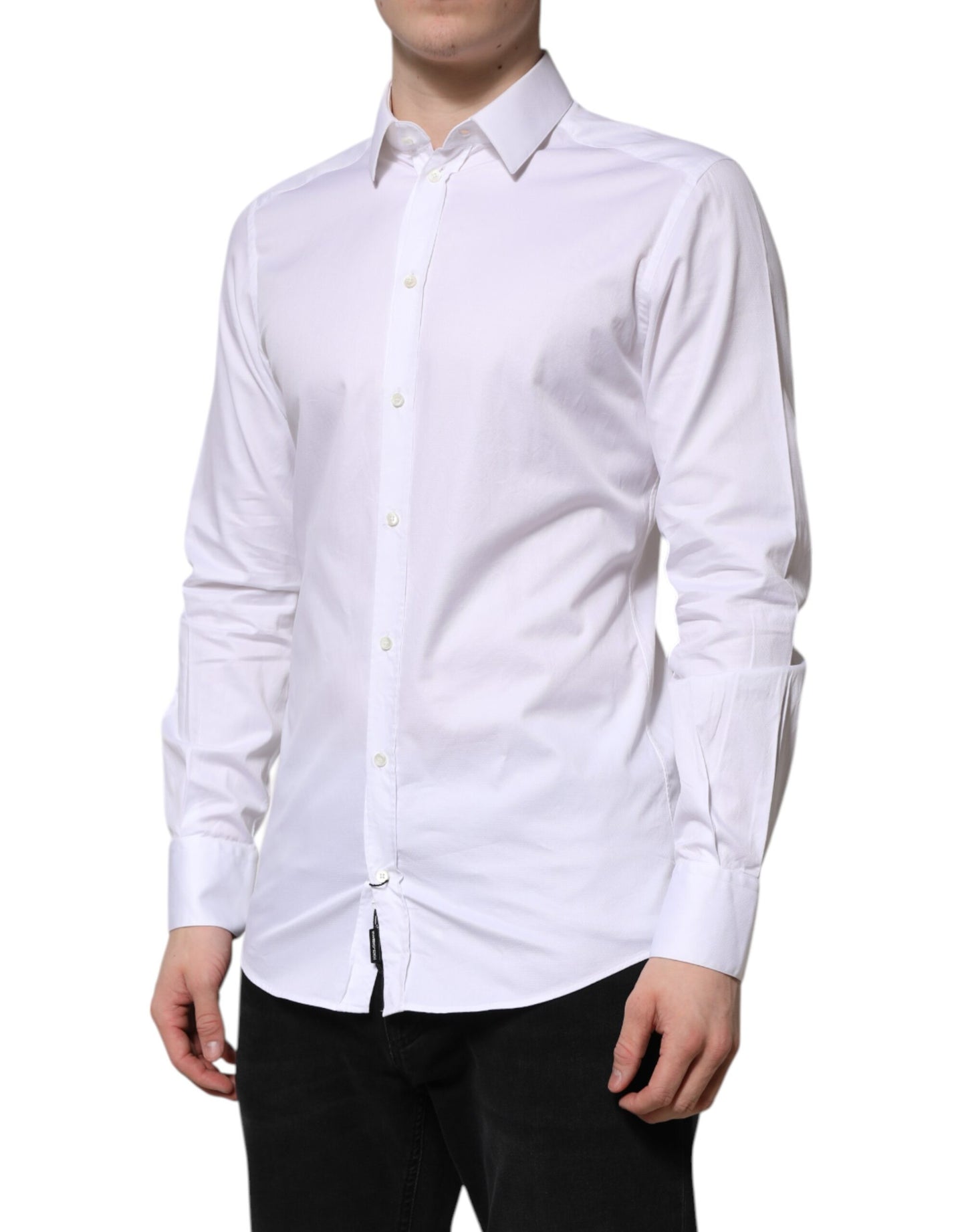 Dolce & Gabbana White Cotton GOLD Long Sleeve Men Dress Shirt Dolce & Gabbana