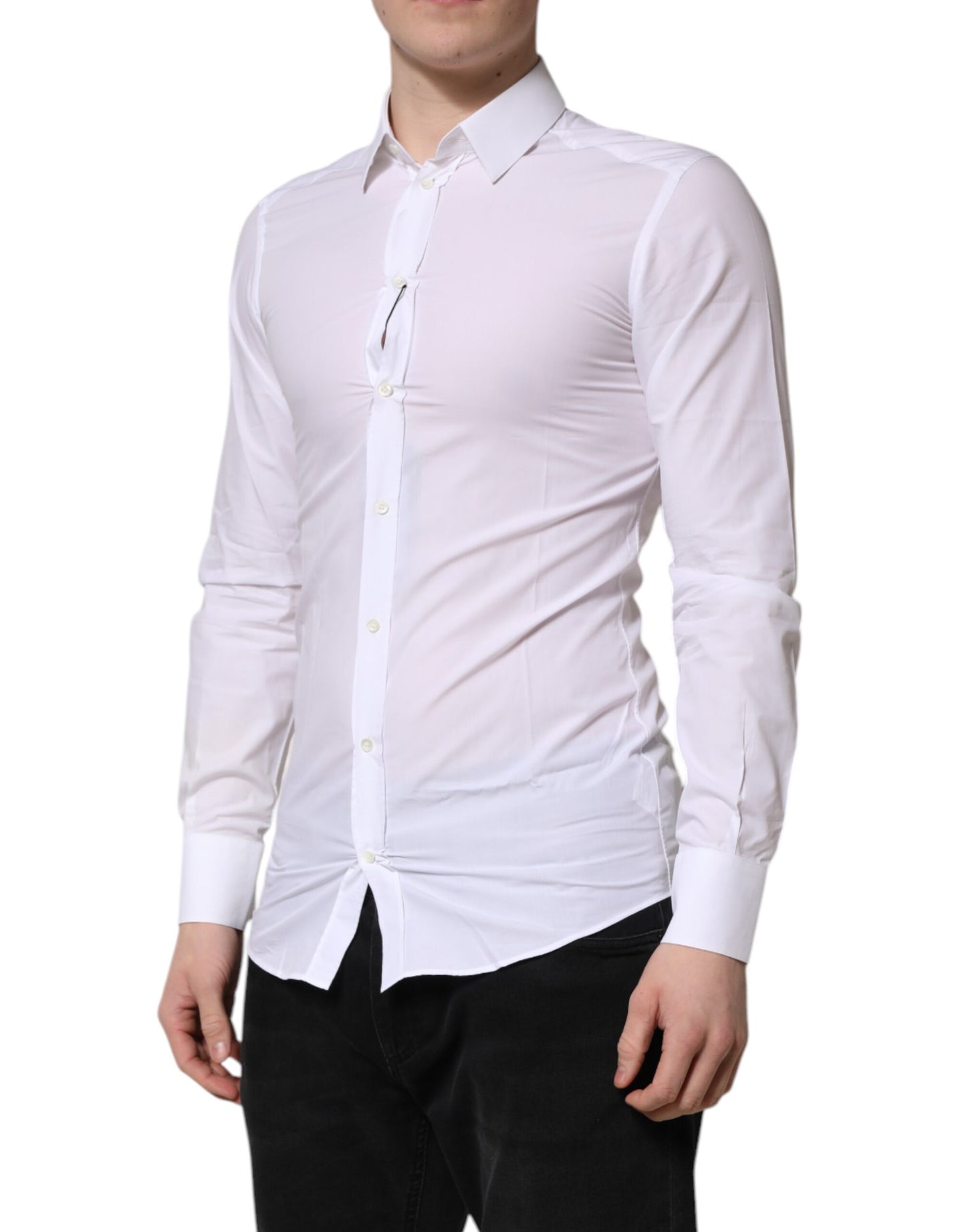 Dolce & Gabbana White Cotton GOLD Long Sleeve Men Dress Shirt Dolce & Gabbana