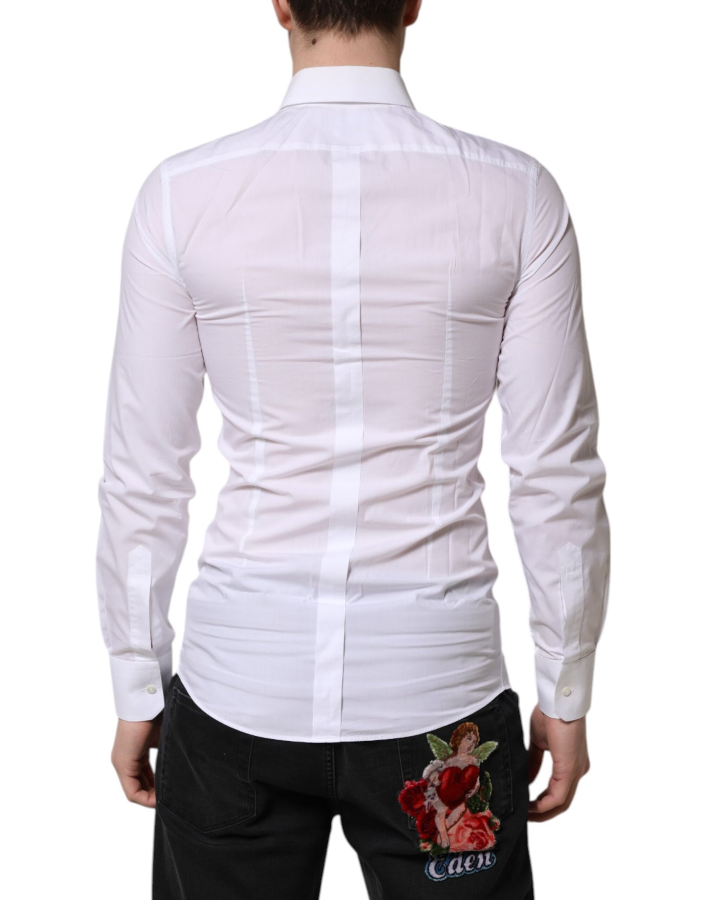 Dolce & Gabbana White Cotton GOLD Long Sleeve Men Dress Shirt Dolce & Gabbana