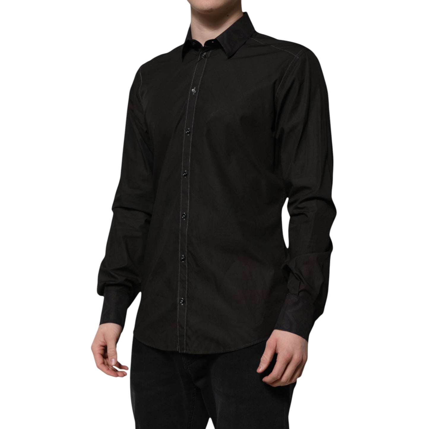 Dolce & Gabbana Black Cotton Jacquard GOLD Collar Dress Shirt Dolce & Gabbana