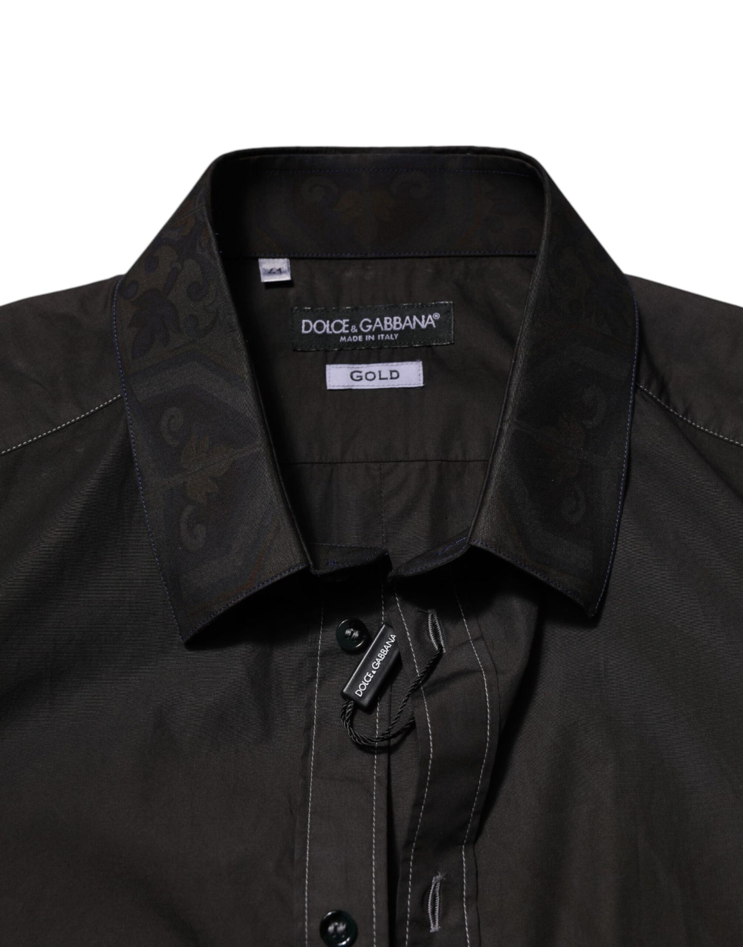 Dolce & Gabbana Black Cotton Jacquard GOLD Collar Dress Shirt Dolce & Gabbana