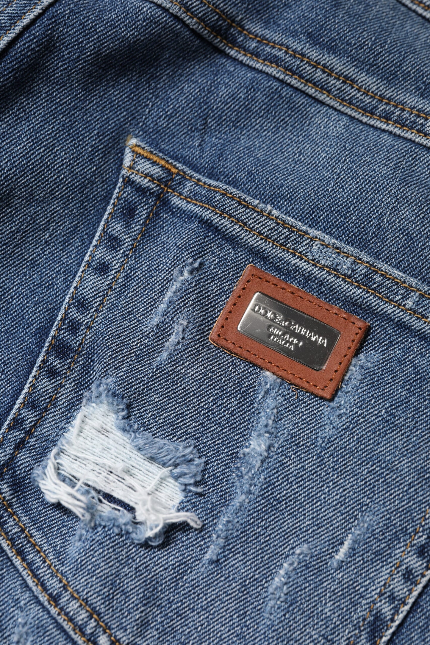 Dolce & Gabbana Blue Tattered Cotton Low Waist Denim Jeans Dolce & Gabbana