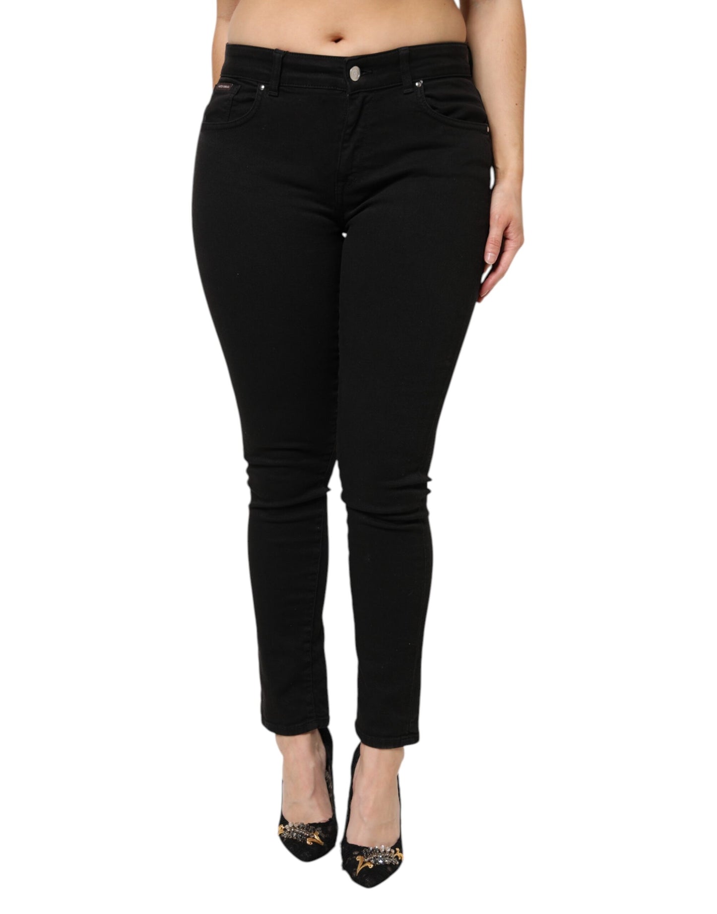 Dolce & Gabbana Black Cotton Mid Waist Denim Jeans Dolce & Gabbana