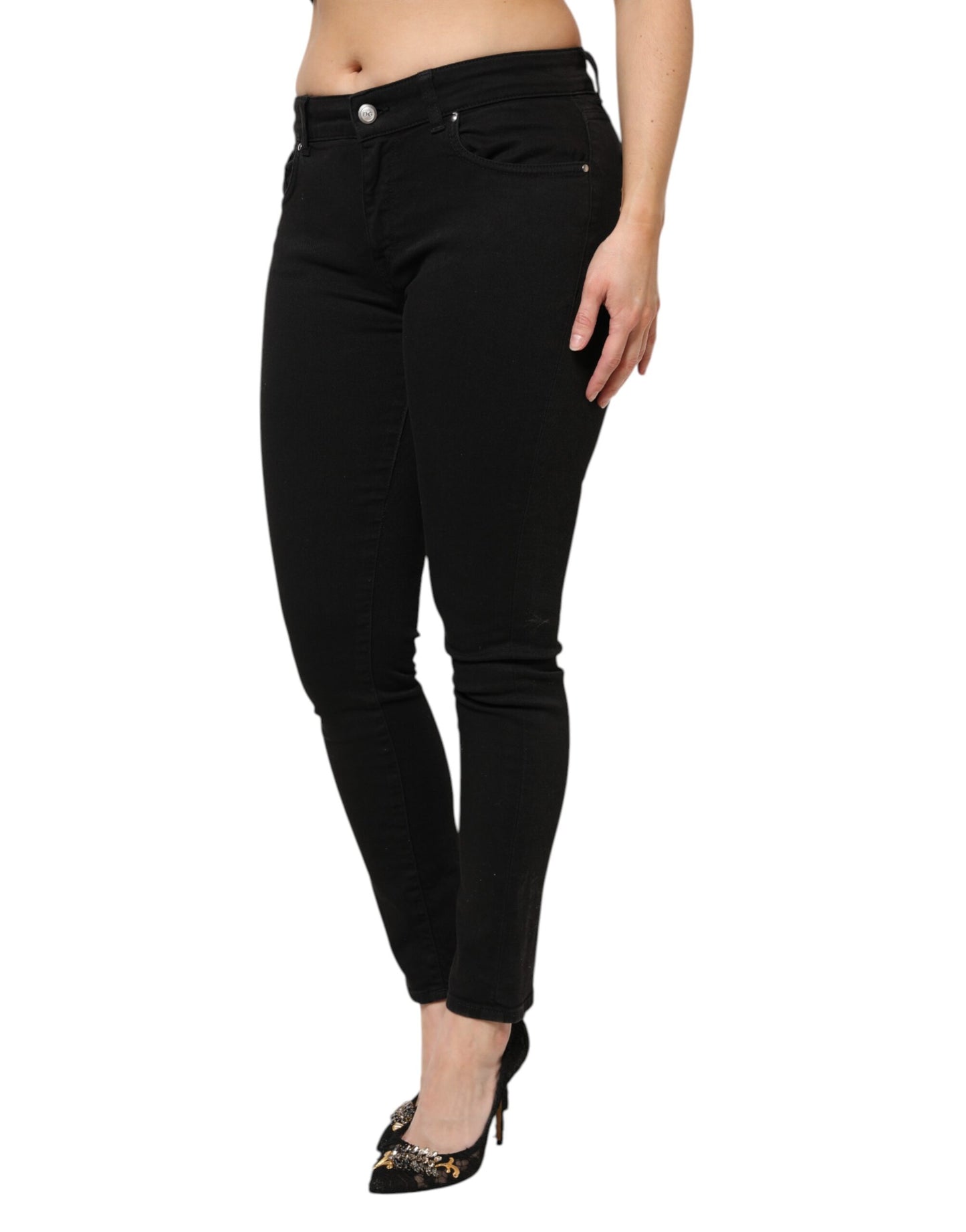 Dolce & Gabbana Black Cotton Mid Waist Denim Jeans Dolce & Gabbana
