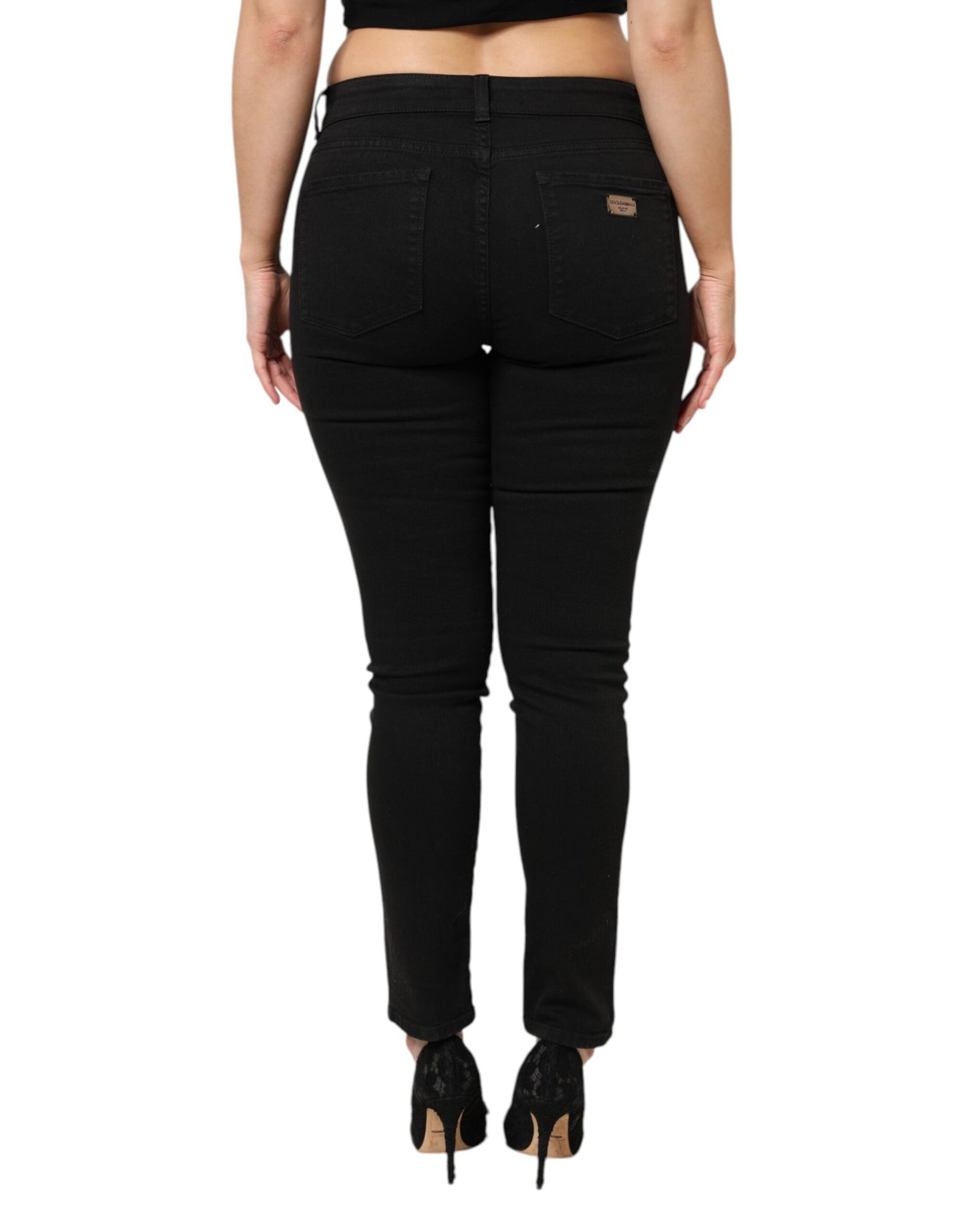 Dolce & Gabbana Black Cotton Mid Waist Denim Jeans Dolce & Gabbana