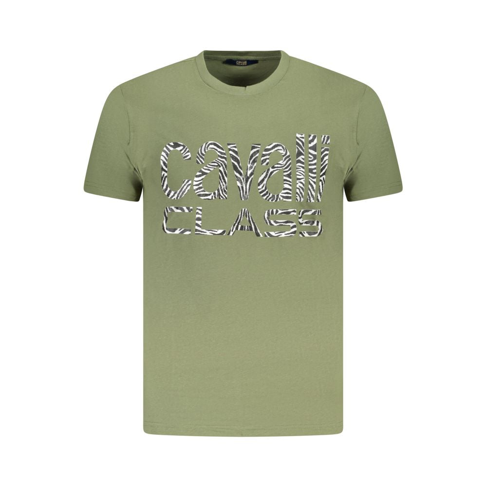 Cavalli Class Green Cotton Men T-Shirt Cavalli Class