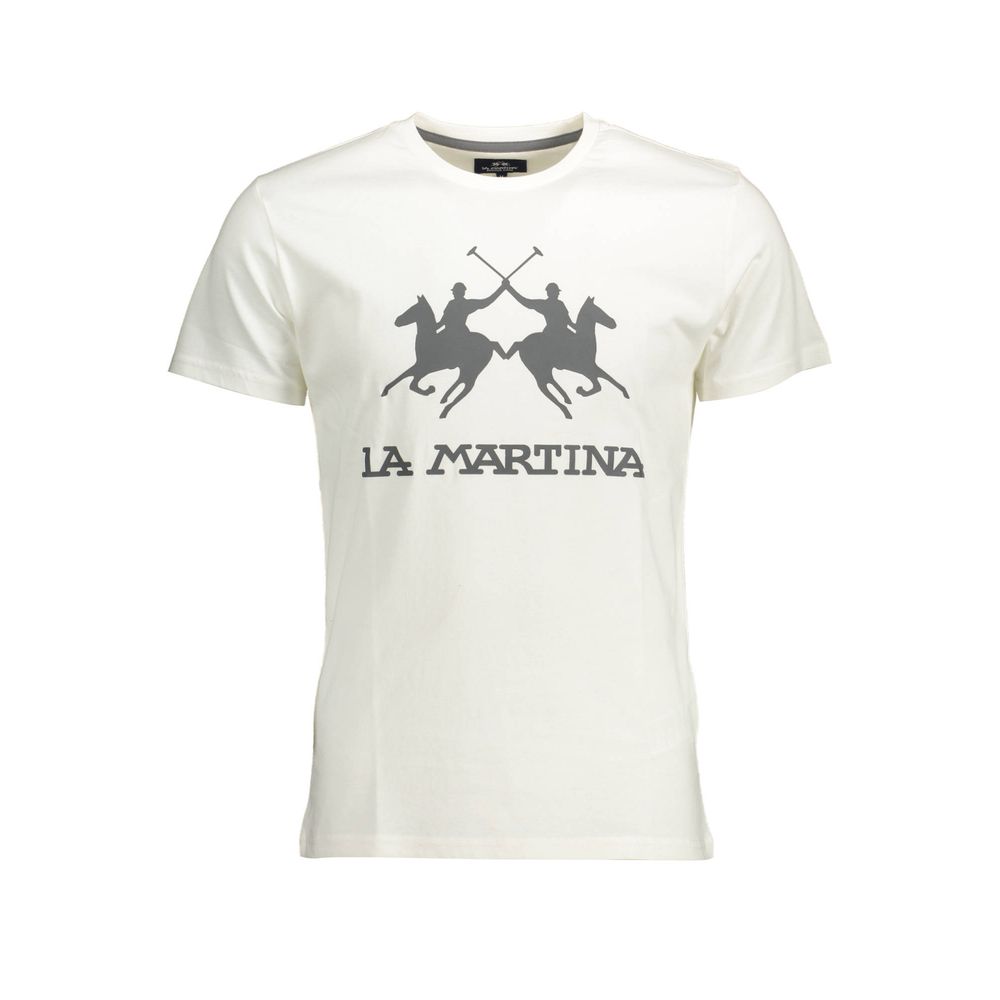 La Martina Elegant White Cotton Crew Neck Tee La Martina