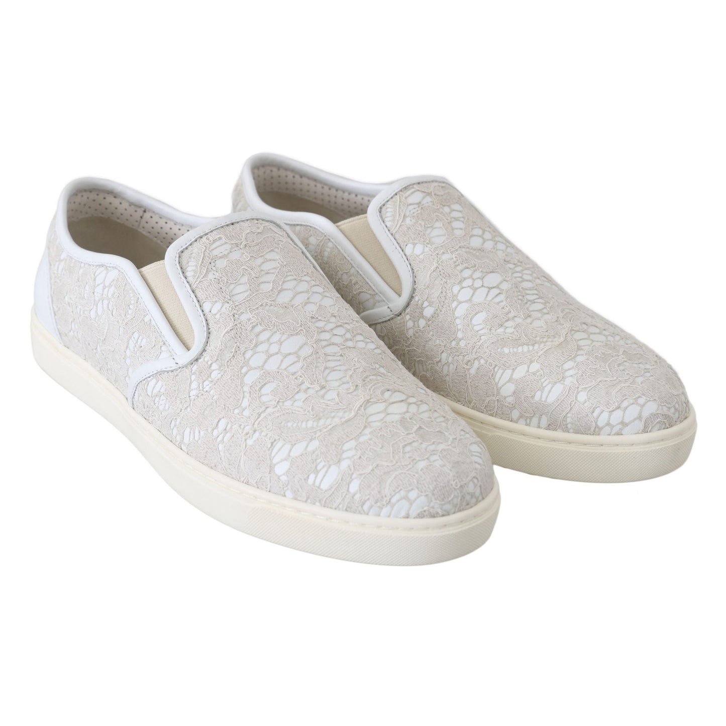 Dolce & Gabbana White Leather Lace Slip On Loafers Shoes Dolce & Gabbana