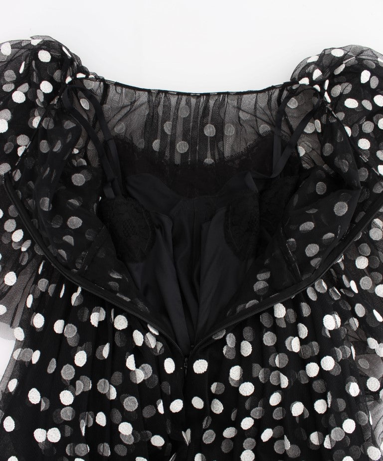 Dolce & Gabbana Black White Polka Dotted Ruffled Dress Dolce & Gabbana