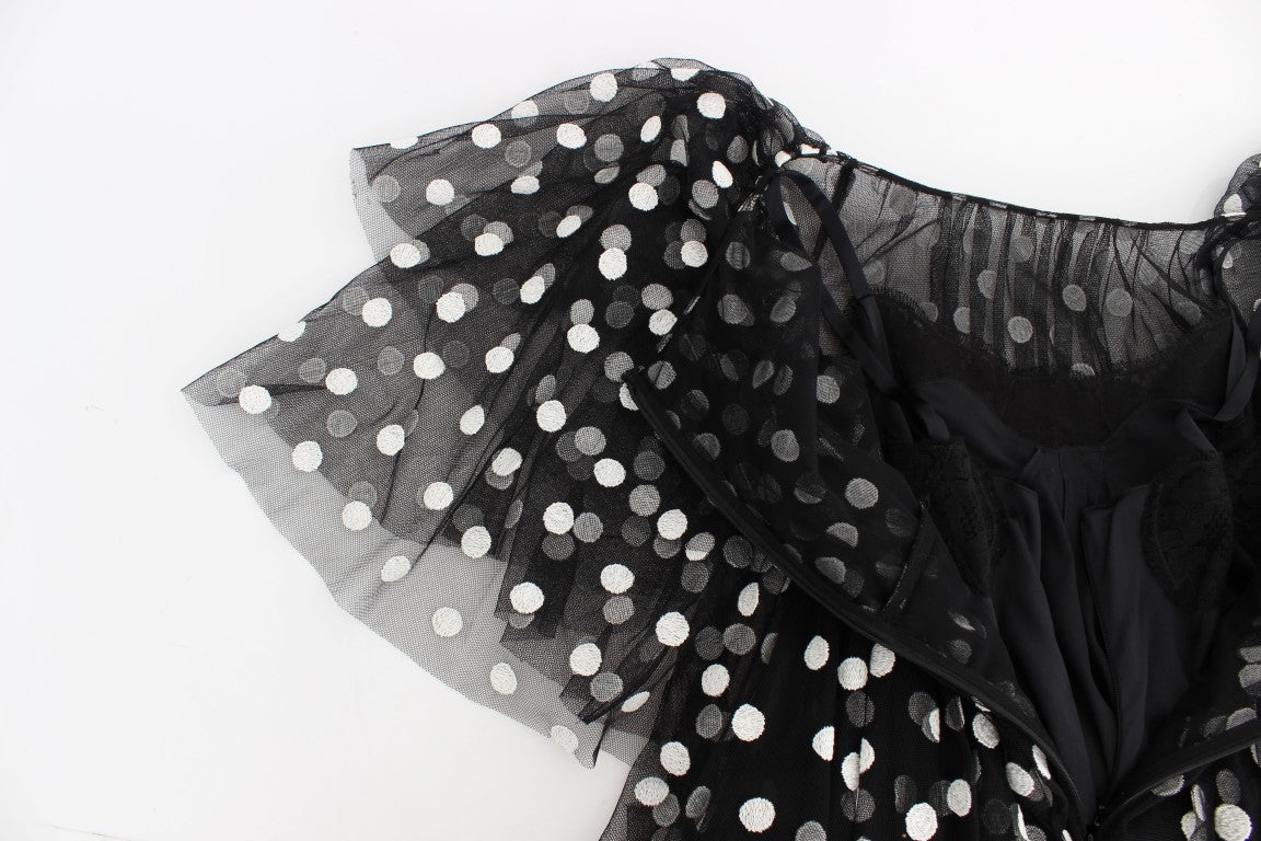 Dolce & Gabbana Black White Polka Dotted Ruffled Dress Dolce & Gabbana