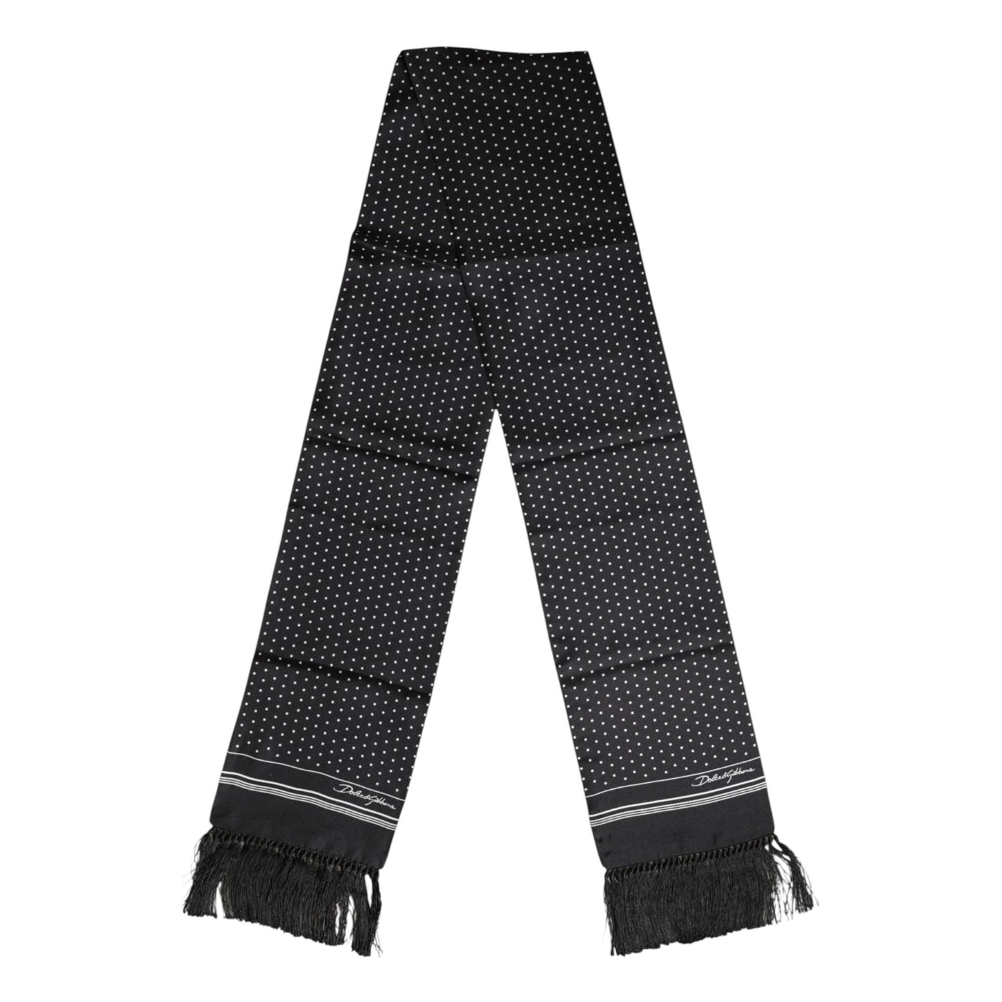 Dolce & Gabbana Black White Polka Dot Fringes Foulard Scarf