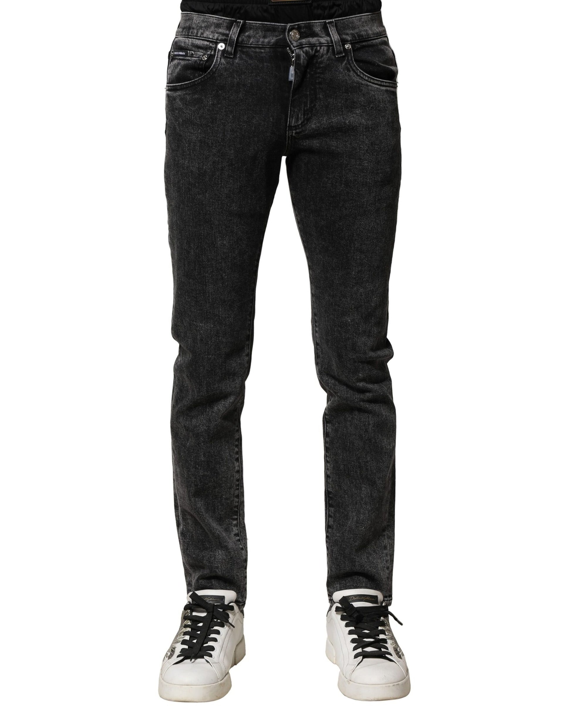 Dolce & Gabbana Black Washed Double Waistband Denim Jeans Dolce & Gabbana