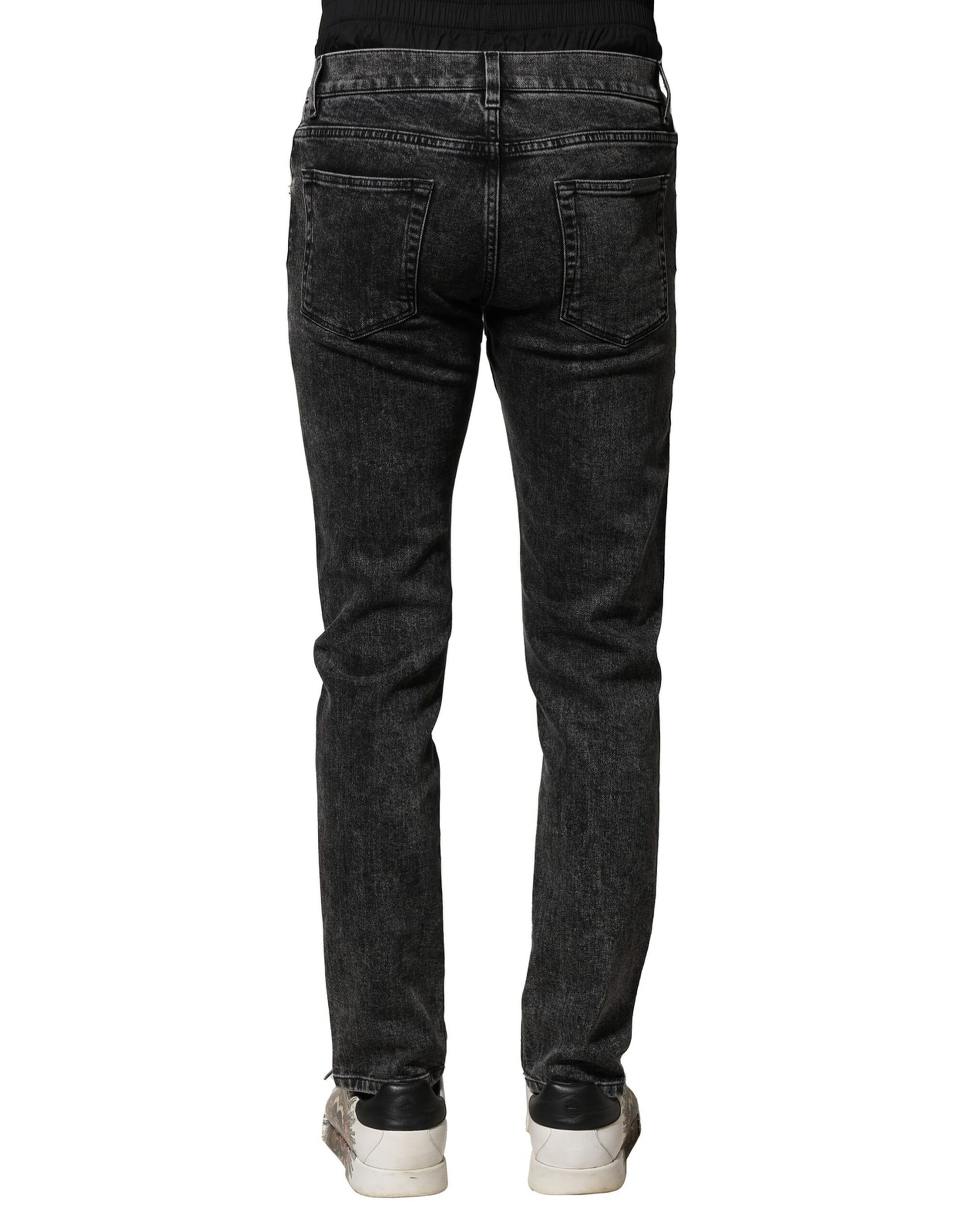 Dolce & Gabbana Black Washed Double Waistband Denim Jeans Dolce & Gabbana