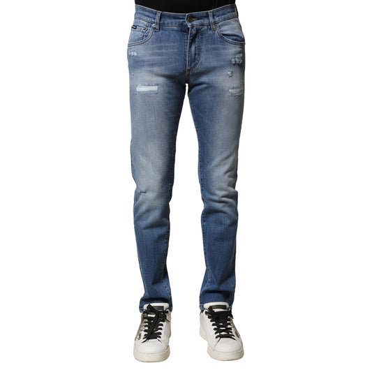 Dolce & Gabbana Blue Washed Cotton Skinny Men Denim Jeans Dolce & Gabbana
