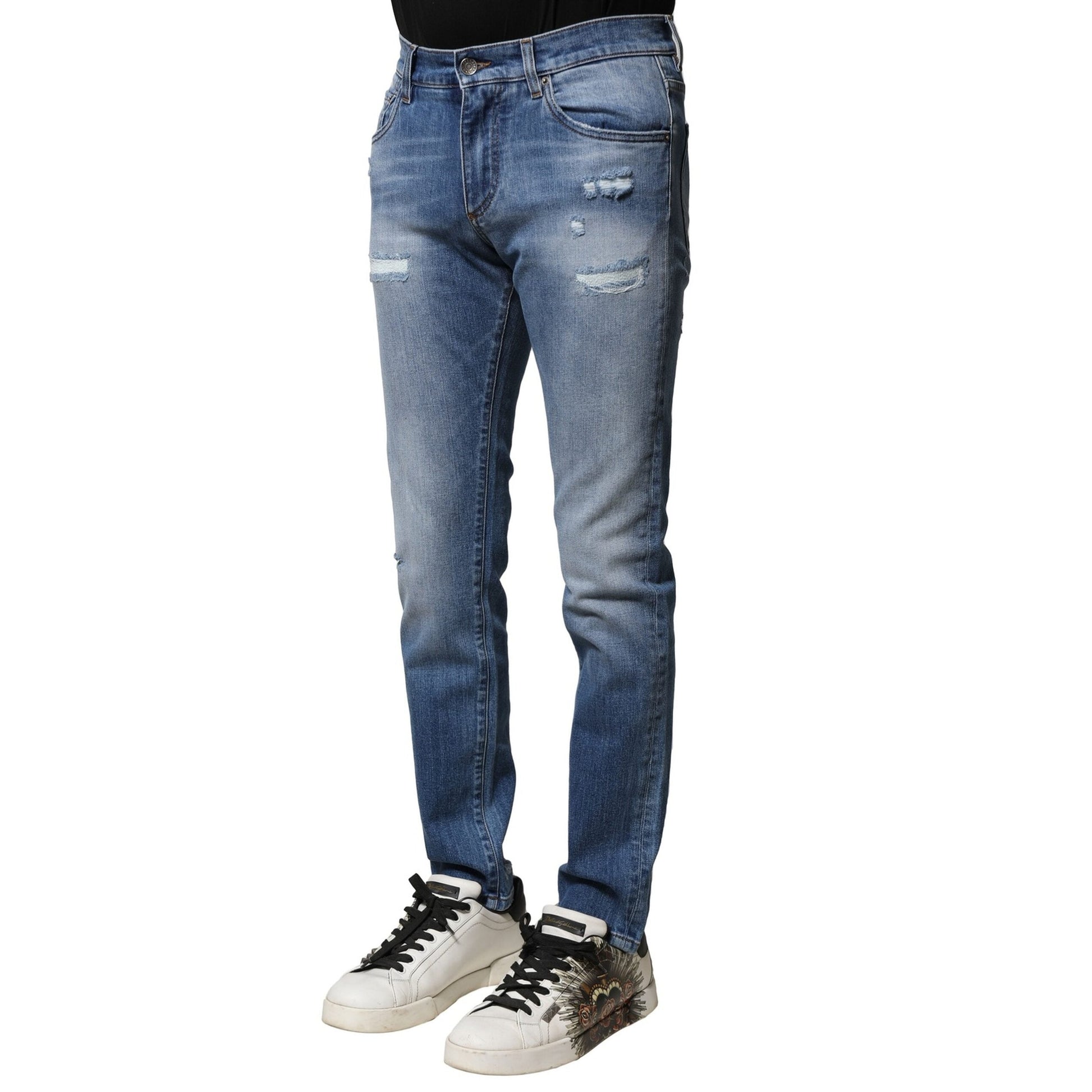 Dolce & Gabbana Blue Washed Cotton Skinny Men Denim Jeans Dolce & Gabbana